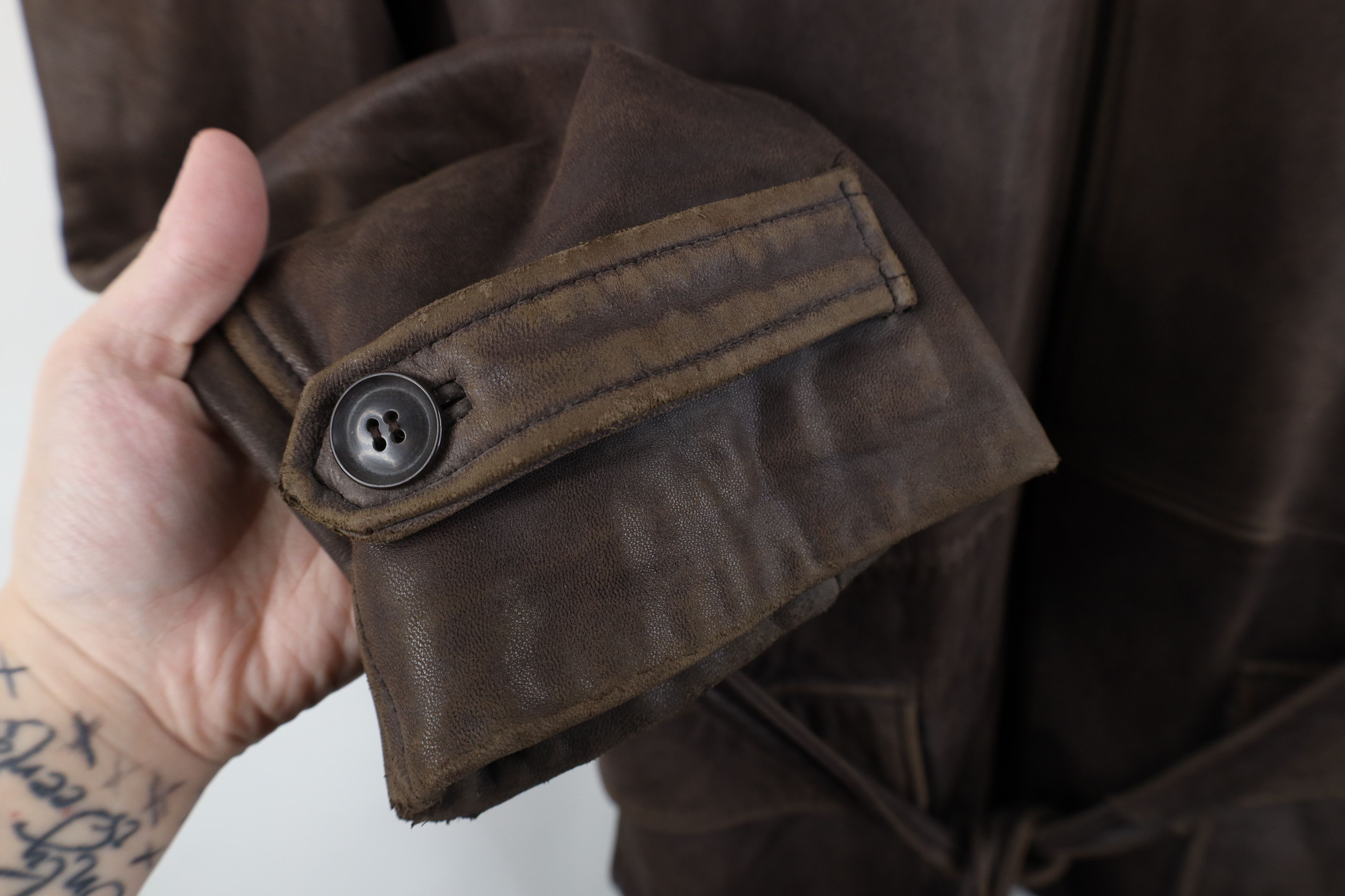 Vintage Vintage 90s Streetwear Leather Trench Coat Jacket Brown Size US XL / EU 56 / 4 - 8 Thumbnail