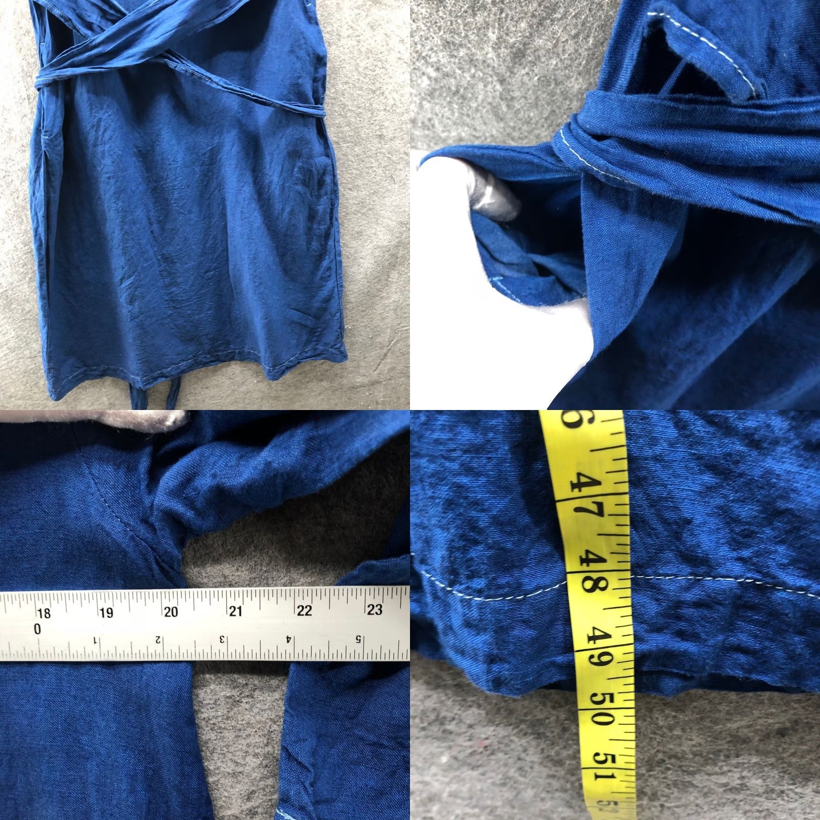Vintage VINTAGE Len Ok Linen Midi Dress Womens M Blue 3/4 Sleeve Wrap Tie Belt Waist Pockets Bohemian Peasant Casual Travel Mens Womens Size M / US 6-8 / IT 42-44 - 8 Thumbnail