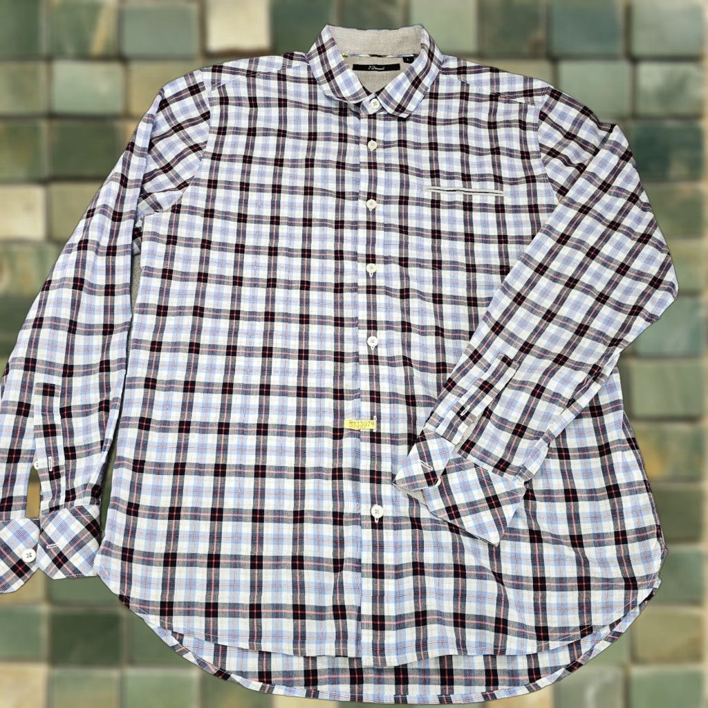 Vintage 7 Diamonds Shirt Mens Large Blue White Check Woven Button Up Long Sleeve Cotton Size US L / EU 52-54 / 3 - 1 Thumbnail
