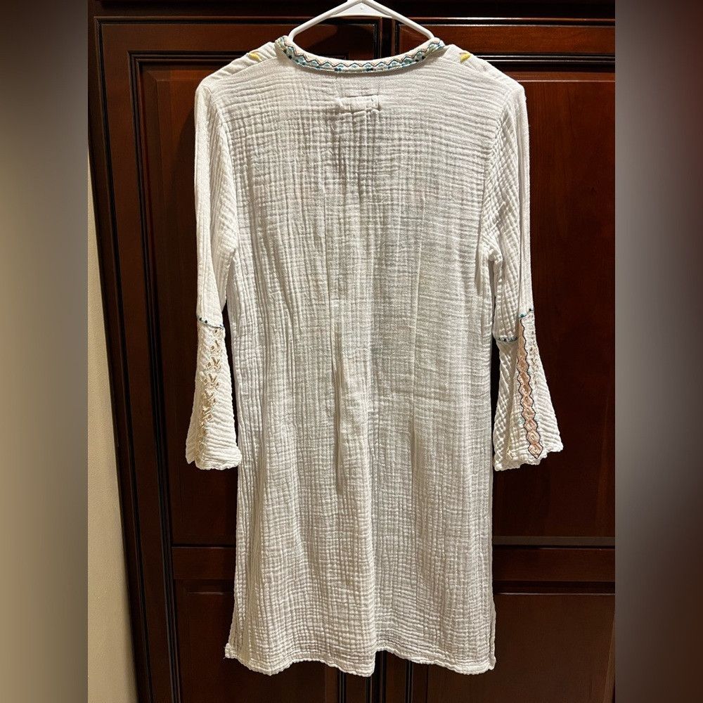 Johnny Was Johnny Was White Lined Multicolored Embroidery Dress - XS Size XS / US 0-2 / IT 36-38 - 7 Thumbnail