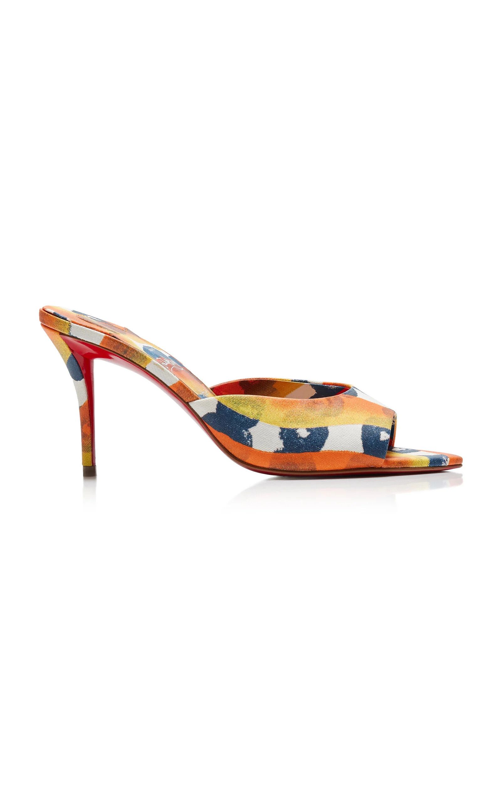 Christian Louboutin os11x0126 Miss Z 80mm Printed Toile Mules in Multicolor Size US 8 / IT 38 - 1 Thumbnail