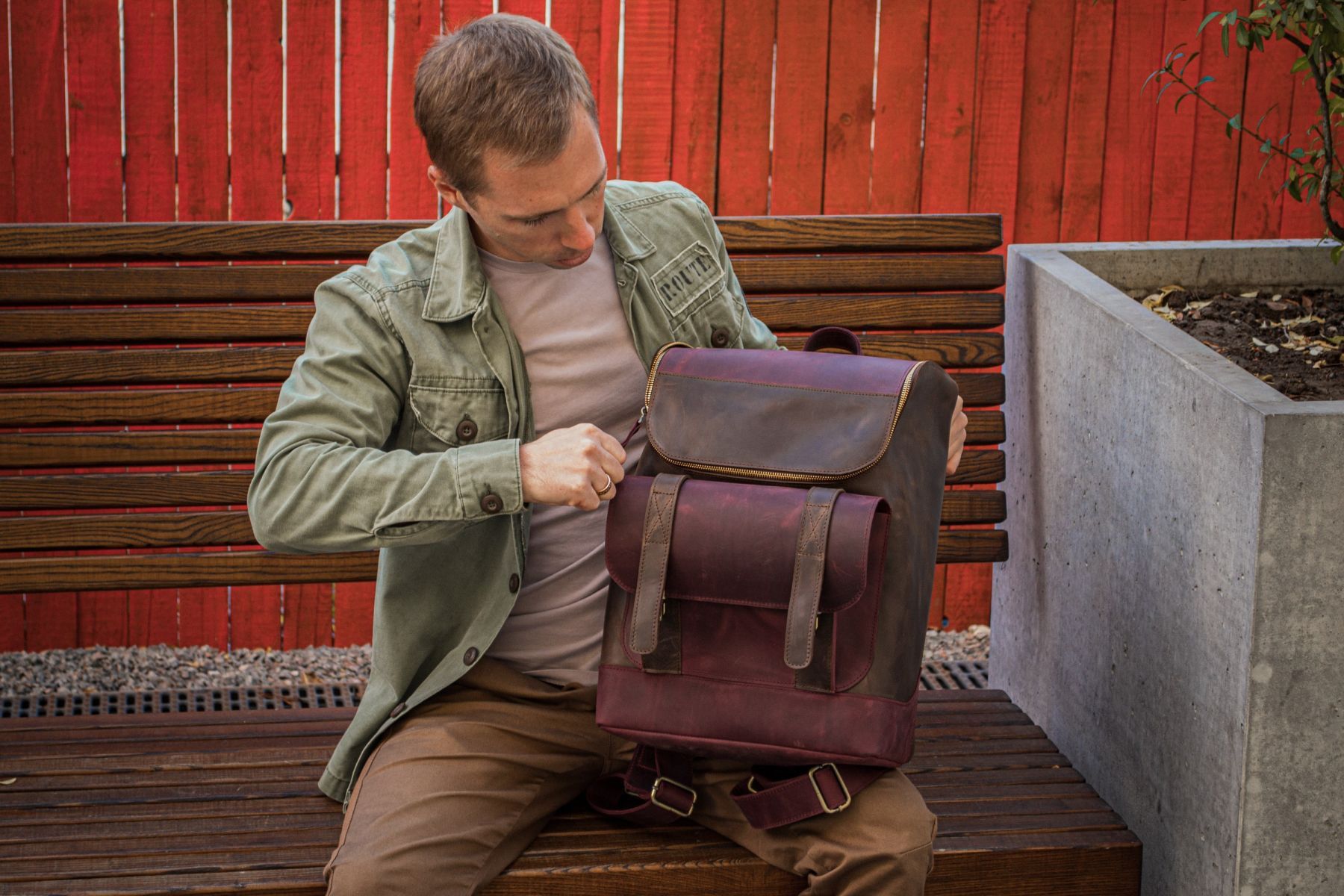 Handmade Leather Backpack. Genuine Vintage Leather CrazyHorse Size ONE SIZE - 5 Thumbnail
