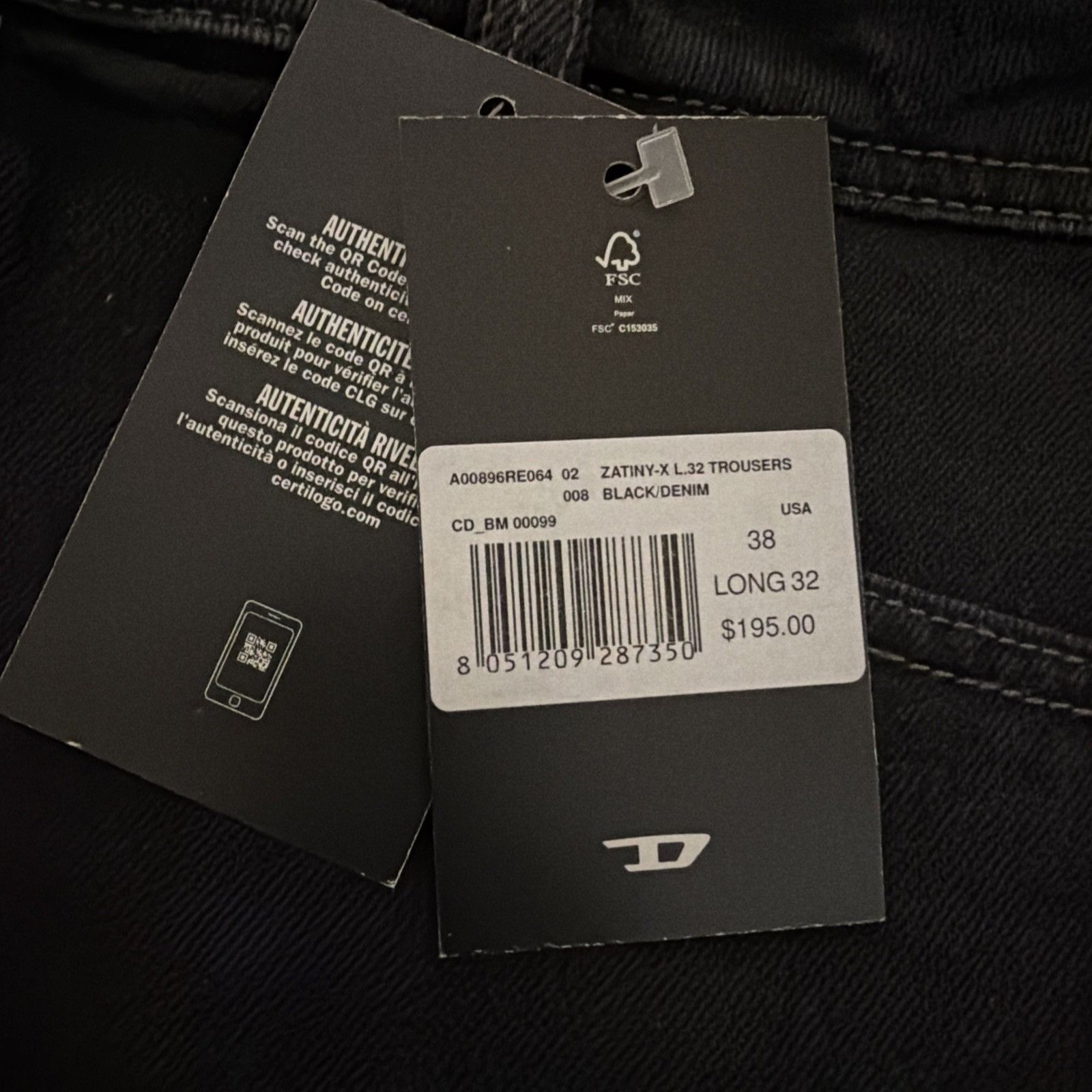 Diesel Diesel Mens Zatiny Slim Bootcut Jeans RE064 Black Size 38/32 Size US 38 / EU 54 - 7 Thumbnail
