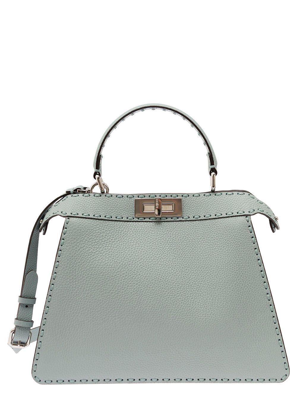 'Peekaboo ISeeU Medium' Grey Handbag with 646 Hand-Sewn Topstitches Woman