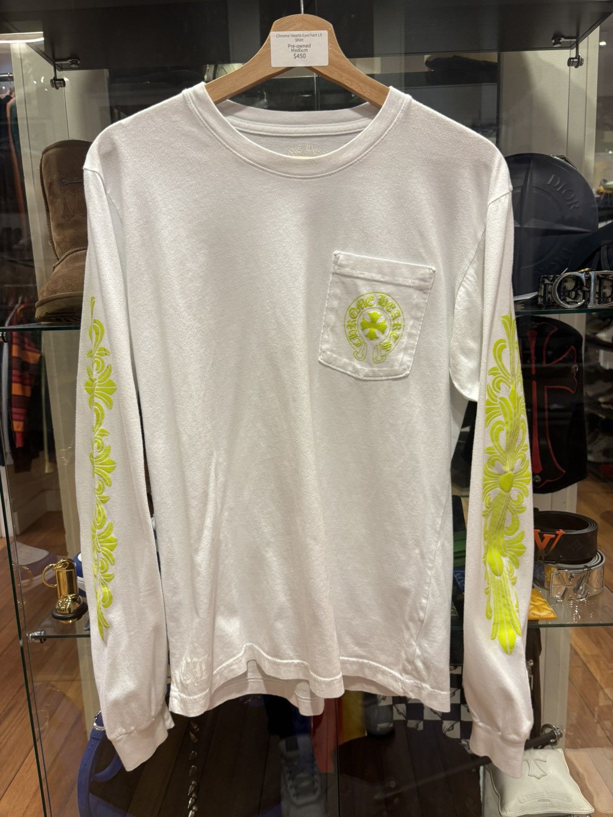 +クロムハーツ+★激レア★Eye Chart Neon Yellow Floral L/S Tee Pre-owned Chrome Hearts Black / Yellow Eye Chart Floral Long