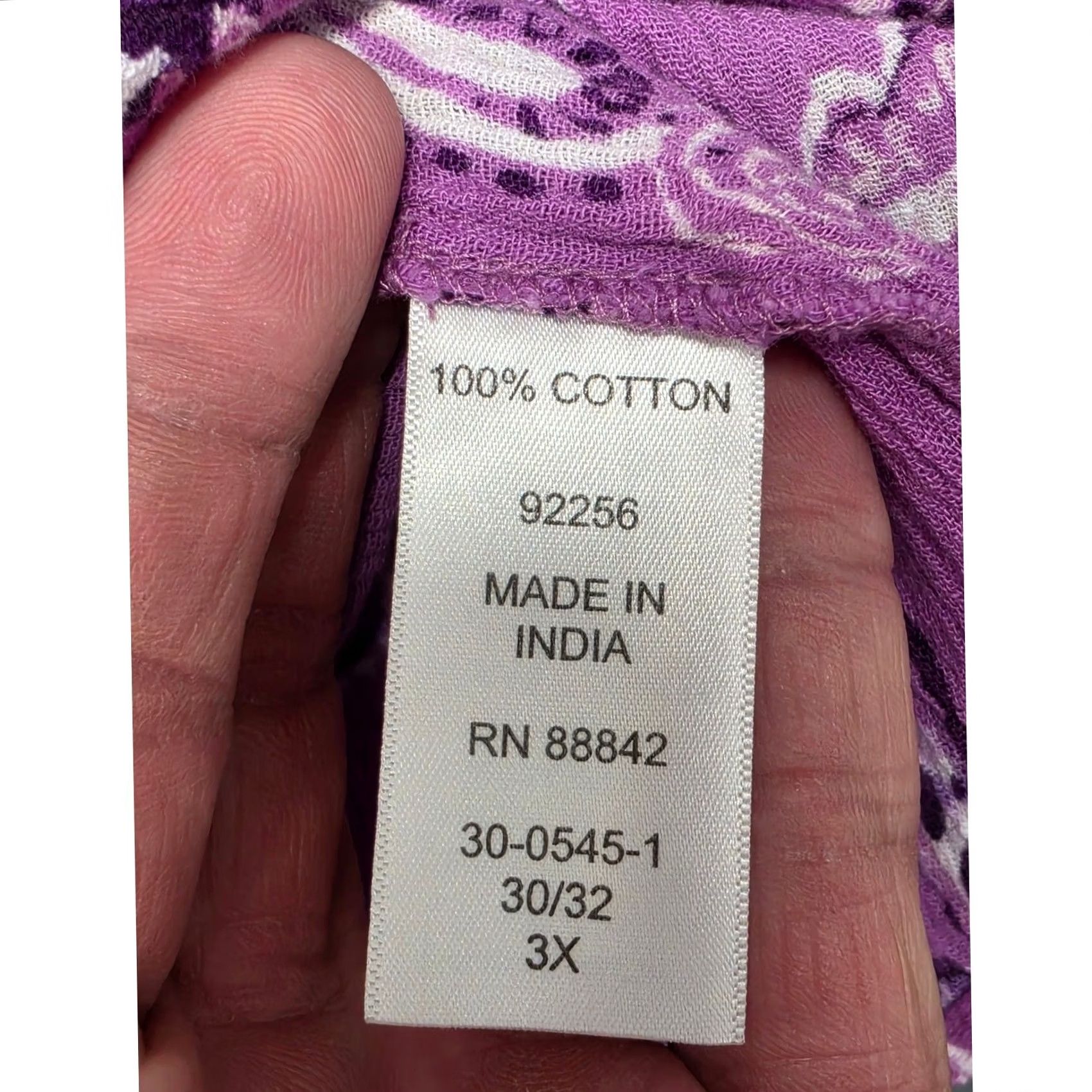 Vintage Woman Within Top Womens 3X Purple Paisley Button Front V Neck Stretch Shirt Females Size XXL / US 16-18 / IT 52-54 - 6 Thumbnail