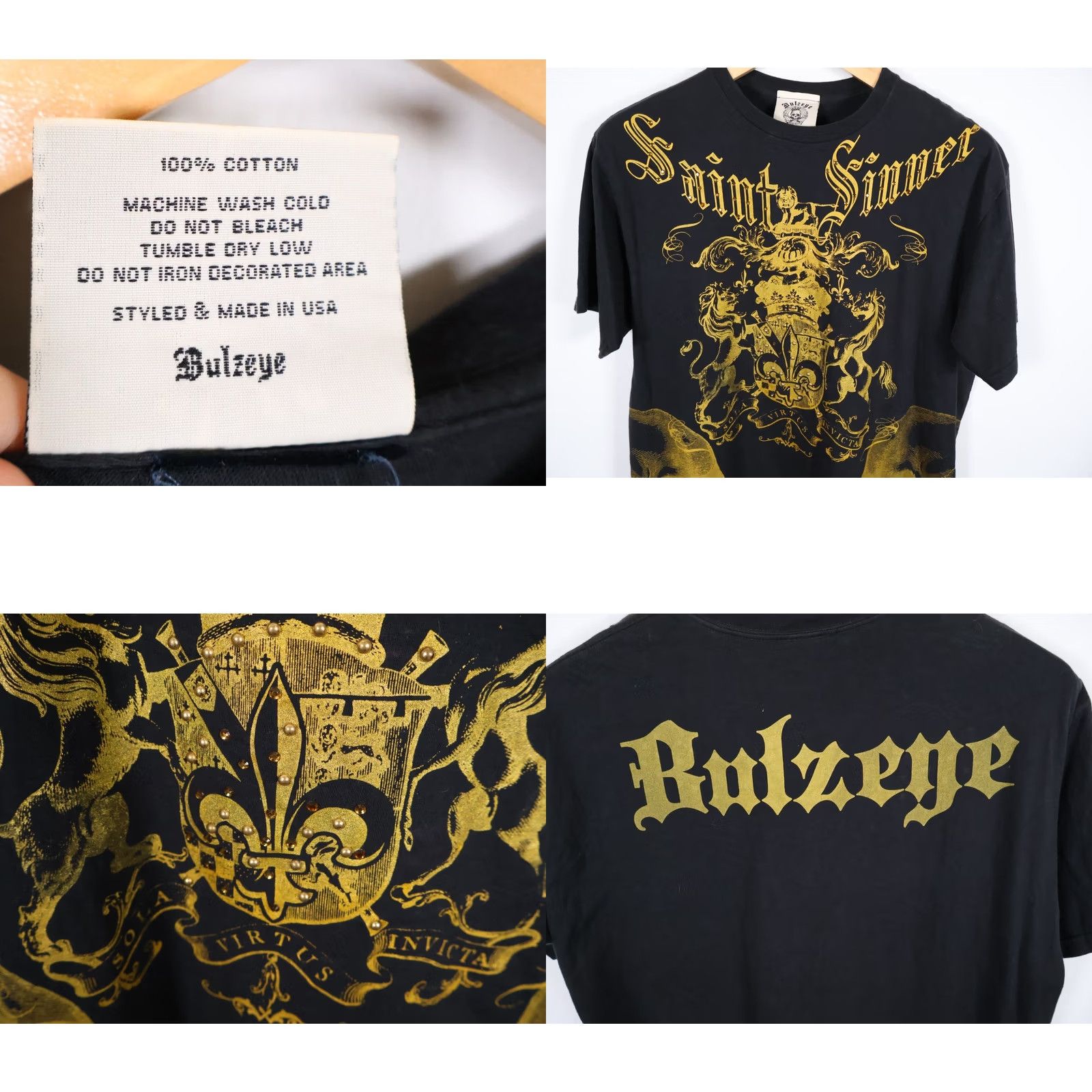 Vintage VINTAGE Bulzeye T-Shirt Men's Medium Black Gold Saint Sinner Skull Beaded Y2K Size US M / EU 48-50 / 2 - 8 Thumbnail