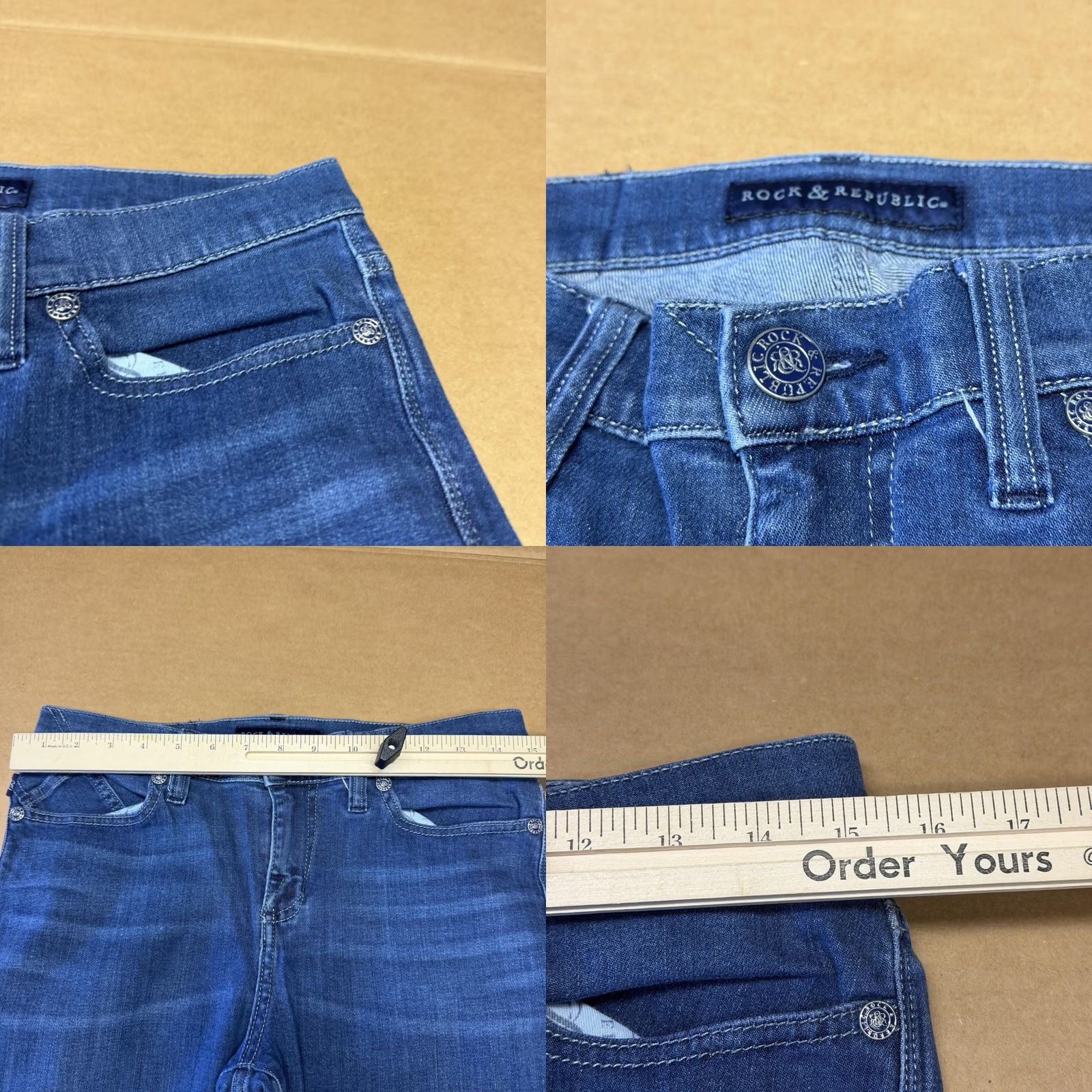 Vintage Rock & Republic Jeans Womens 10 M Blue Kasandra Flare Studded Stretch Denim Jeans Women Flared 5-Pocket Logo Back Pockets Vintage: No Size 32" / US 10 / IT 46 - 8 Thumbnail
