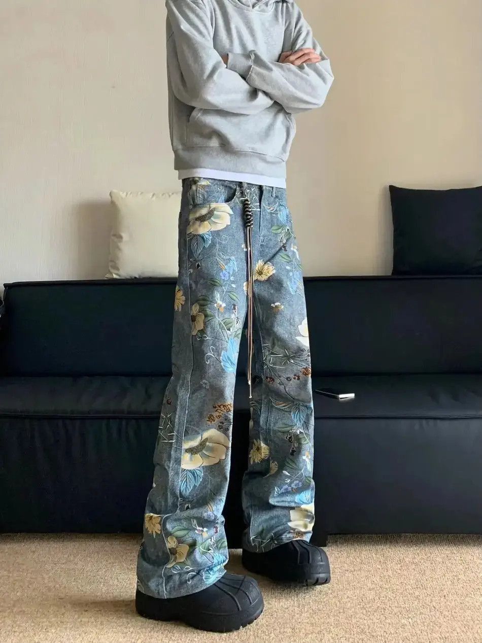 Japanese Brand Loose Wide Leg Floral Print Jeans Design Pants Size US 32 / EU 48 - 4 Thumbnail