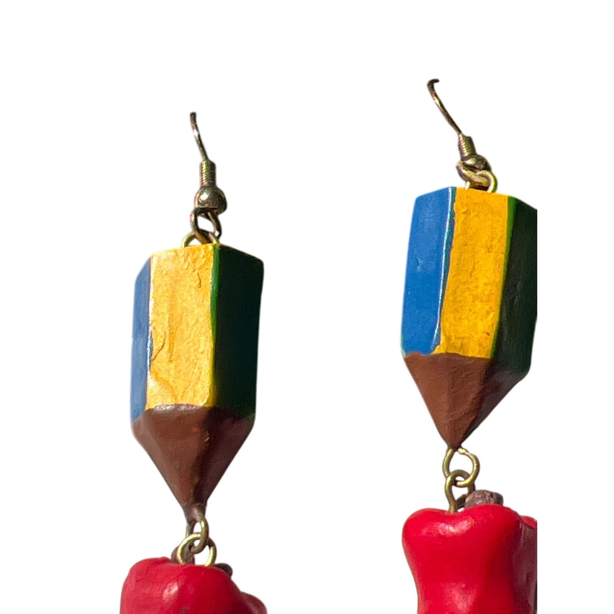Other Painted Wood Dangle Earring Pencil Apple Teacher Dangle Hook Size ONE SIZE - 2 Thumbnail