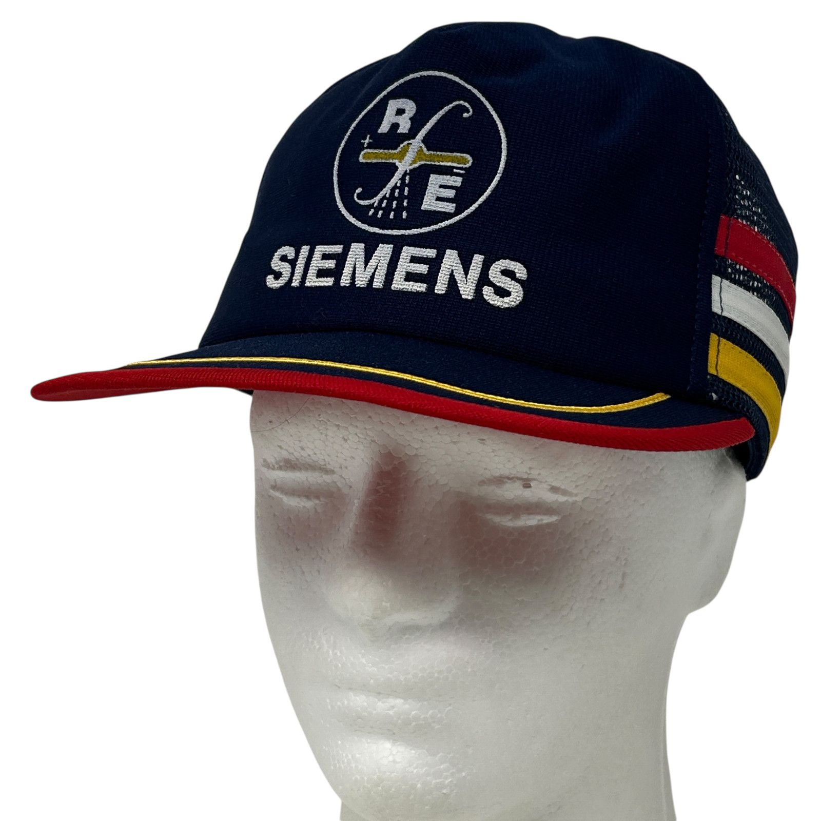 Vintage Siemens RFE 3 Stripe Trucker Hat Cap Blue 80s