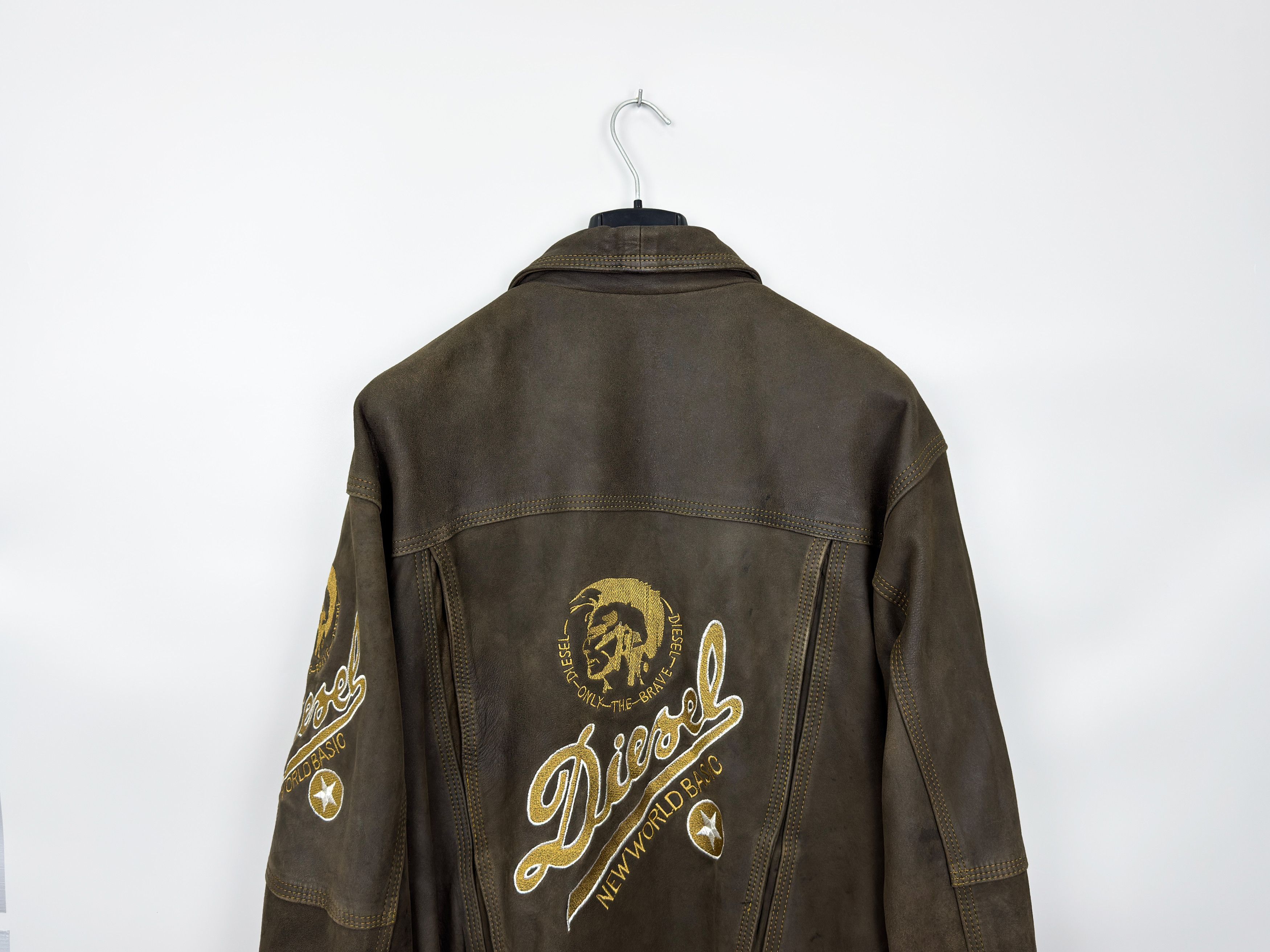 Diesel Vintage Diesel Brown Embroidered Logo Leather Jacket Size US XXL / EU 58 / 5 - 2 Thumbnail