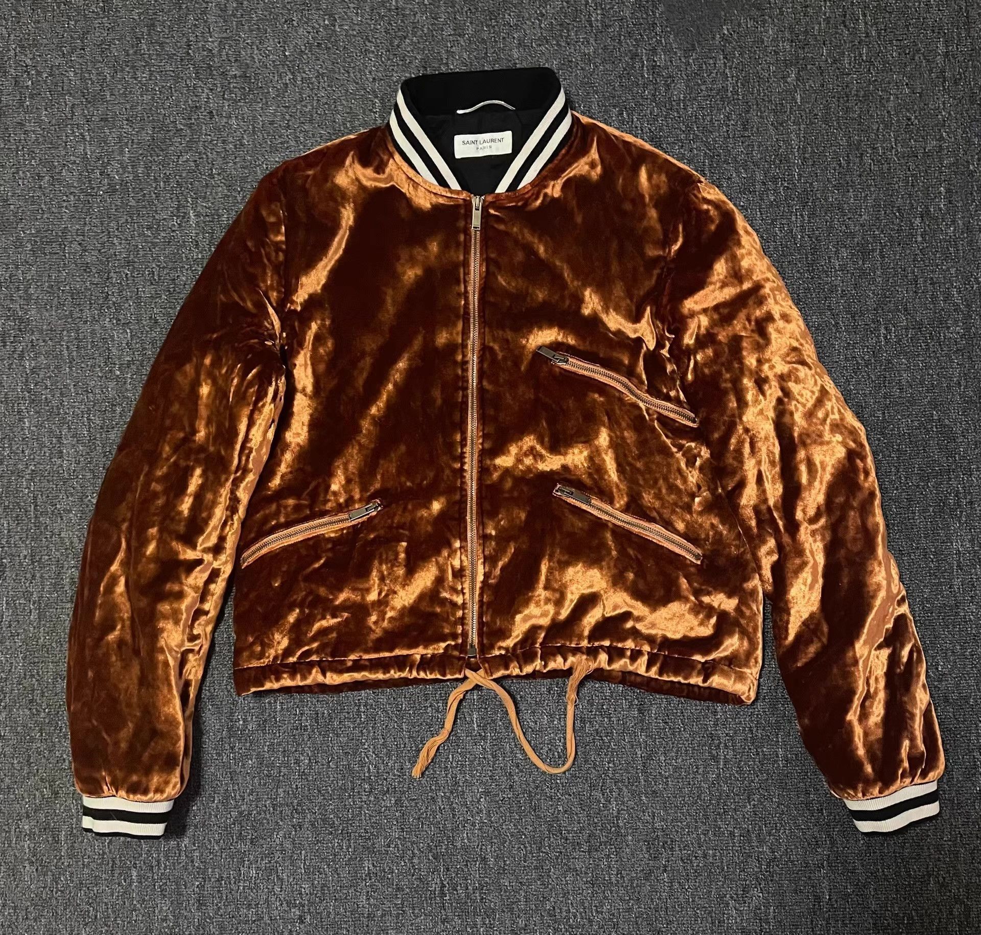Saint Laurent Paris Brown Velvet Bomber Jacket - Size S Size US S / EU 44-46 / 1 - 1 Thumbnail