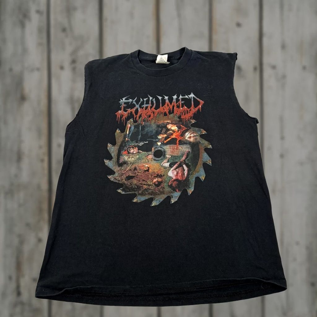 Fruit Of The Loom VINTAGE Fruit of the Loom Exhumed The Saw Is The Law Sleeveless T-Shirt Mens L Black Graphic Print Band Music Horror Death Metal Size US L / EU 52-54 / 3 - 1 Thumbnail