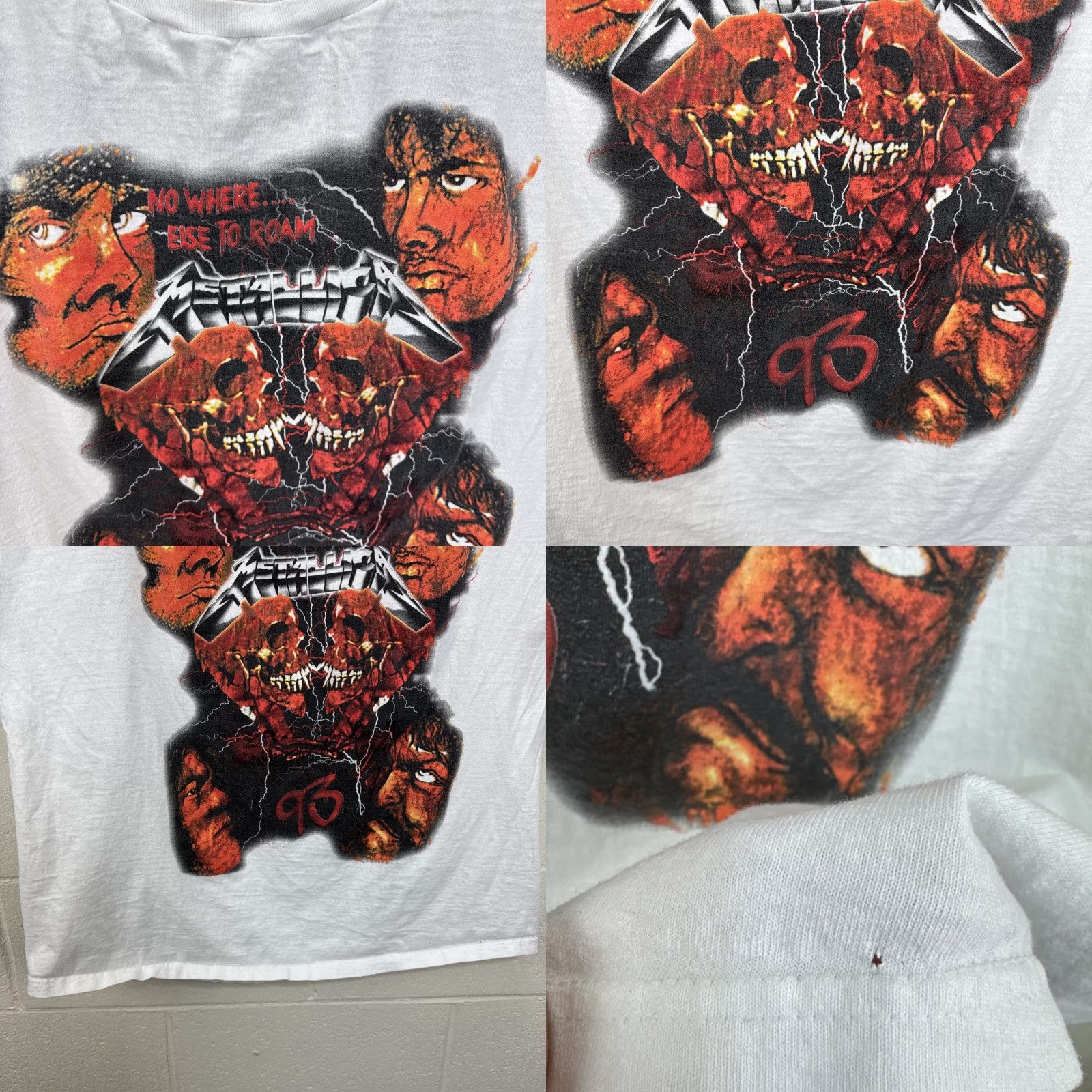 Vintage VINTAGE Metallica T-Shirt XXL White 90s Band Music Graphic Print Tour No Where Else To Roam Mens Boys? Size US XXL / EU 58 / 5 - 8 Thumbnail