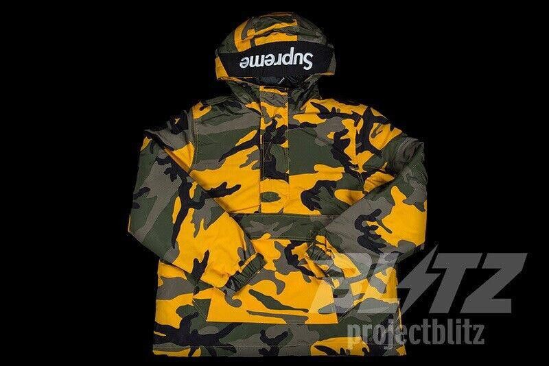 FW17 SUPREME HOODED LOGO HALF ZIP PULLOVER JACKET CAMO