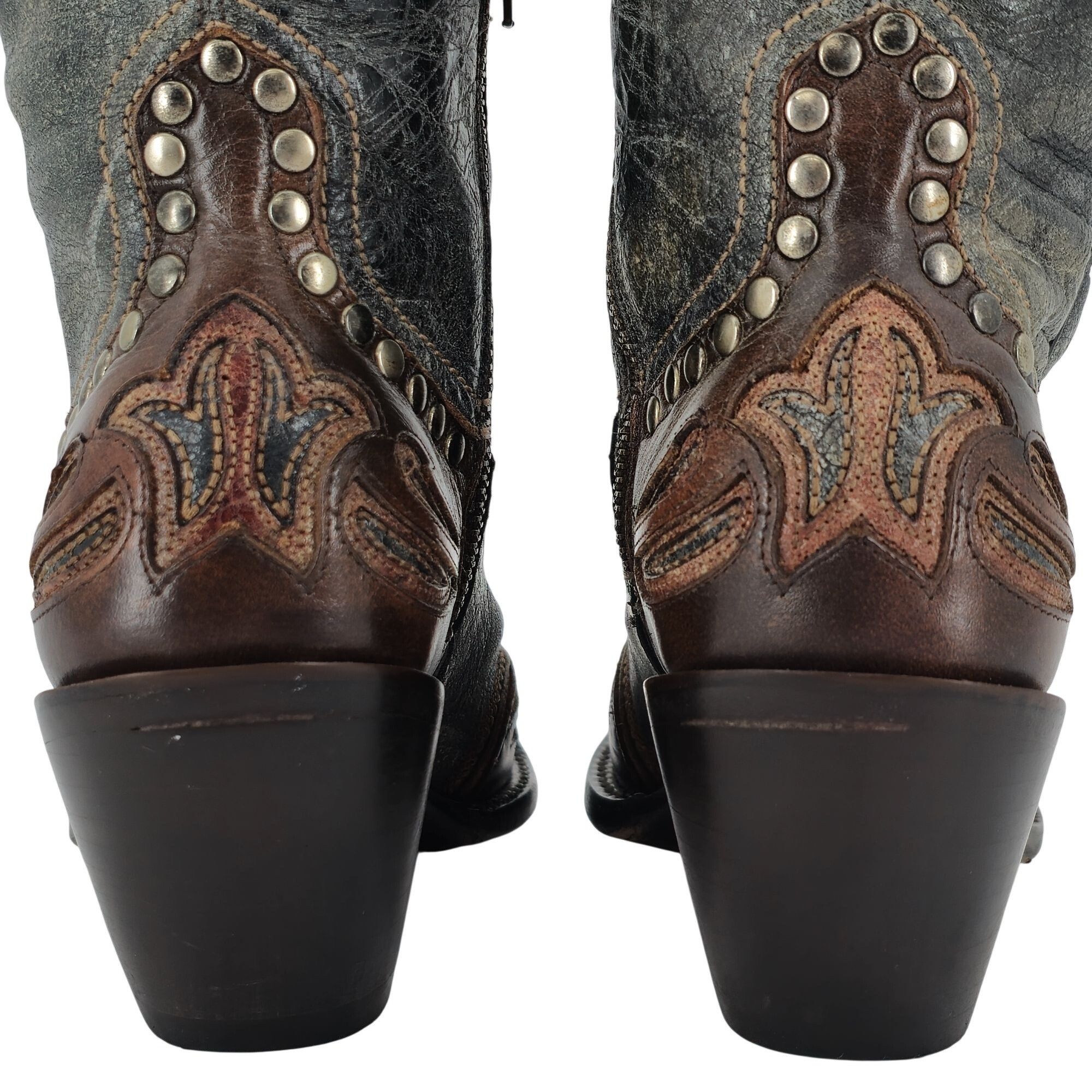 Corral Corral Cowgirl Women 6 Tall Brown Gray Studded Leather Boots Size US 6 / IT 36 - 7 Thumbnail