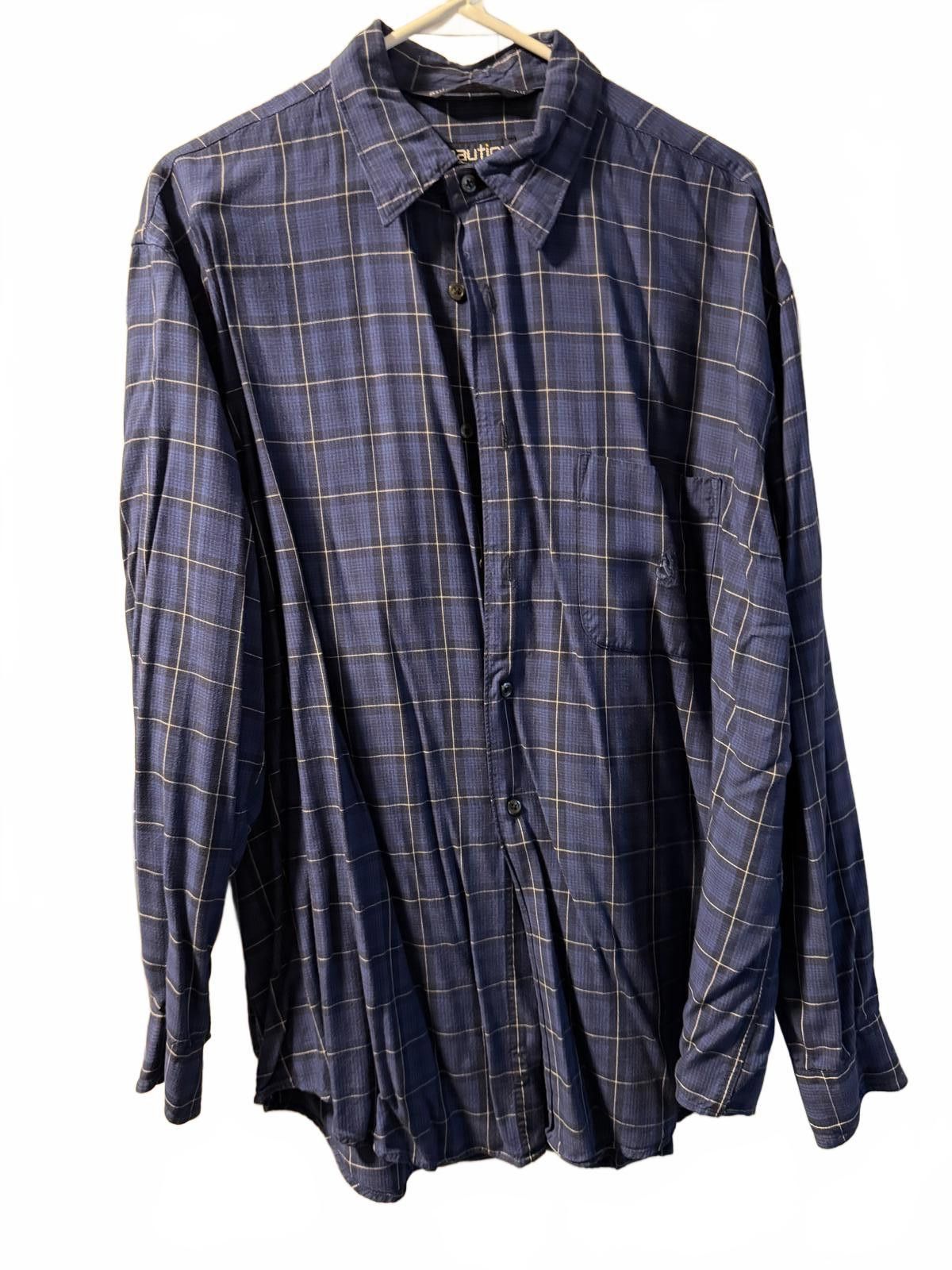 Nautica Nautica Men's Blue Rayon Plaid Button-Up Shirt Large Size US L / EU 52-54 / 3 - 4 Thumbnail