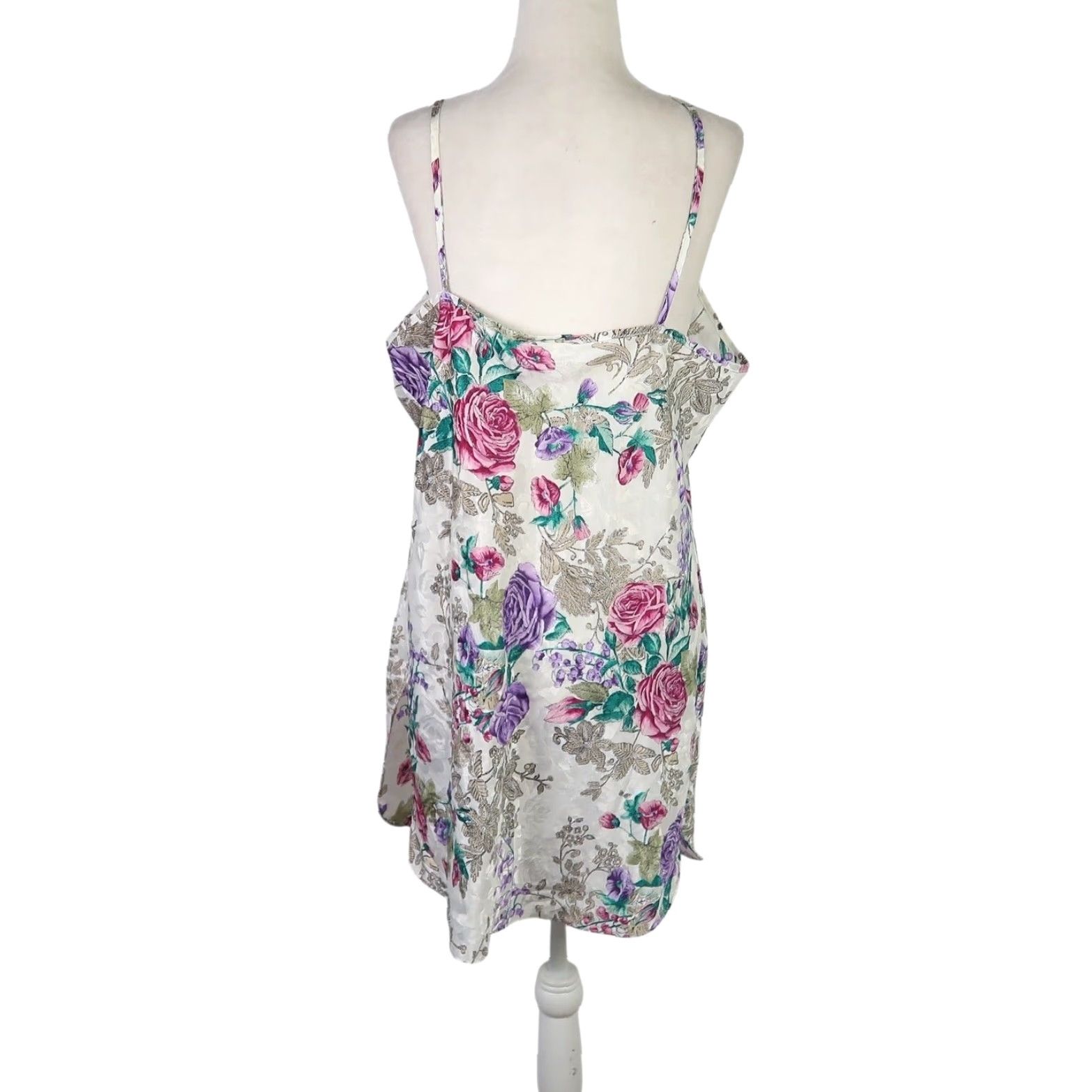 Vintage VINTAGE 80s California Dynasty Cream Floral Satin Slip Dress Nighty L Women Slim Bias Cut Satin Polyester Floral 80s Size L / US 10 / IT 46 - 4 Thumbnail