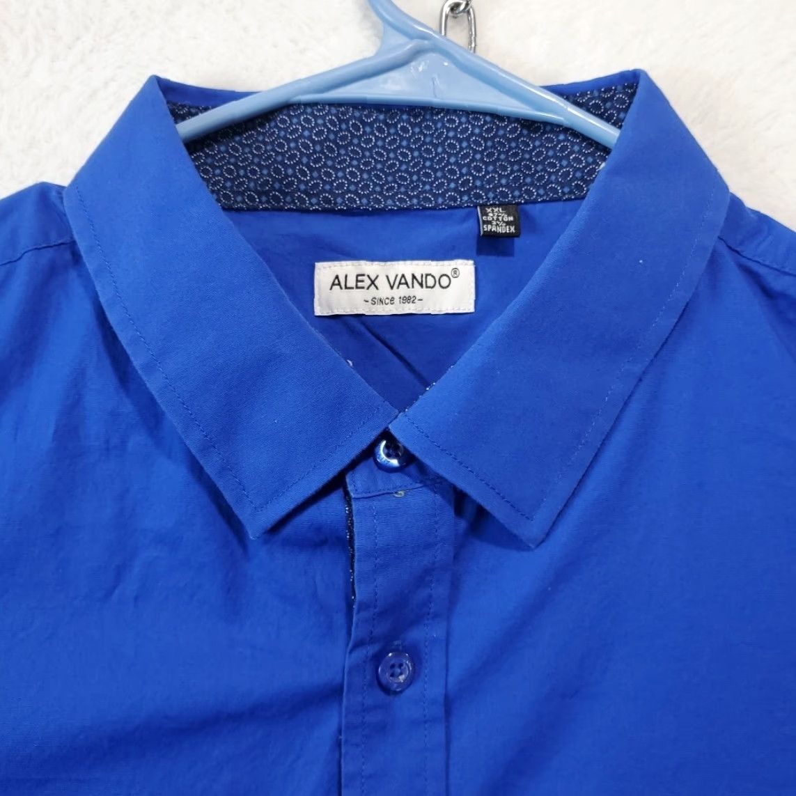 Vintage Alex Vando Shirt Mens Blue Button-Up Dress Oxford Casual Workwear 2XL Regular Size 48R - 7 Thumbnail