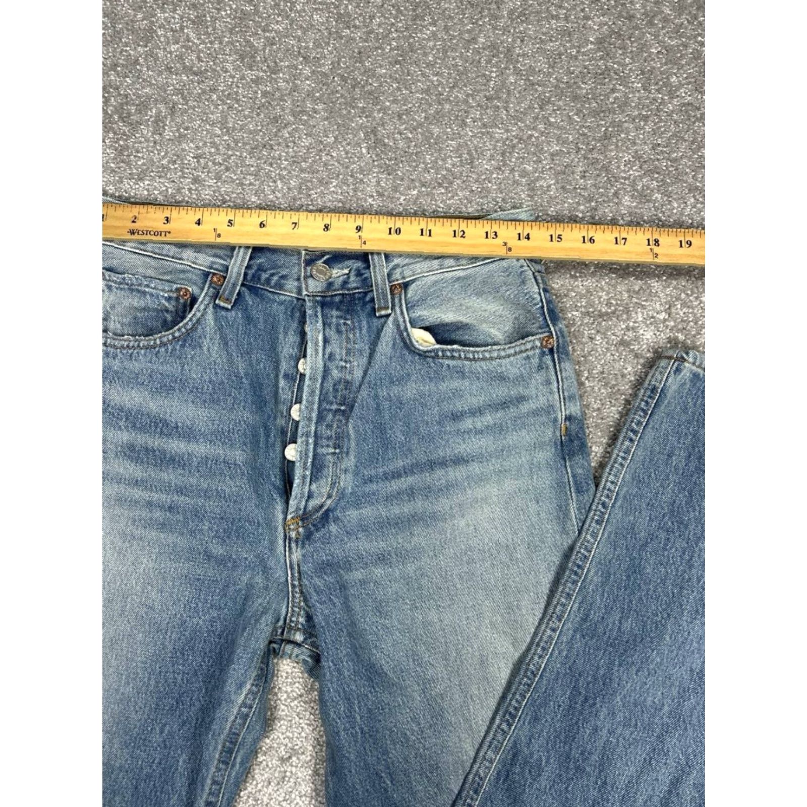 Agolde AGOLDE Jeans Womens 28 Blue Distressed Denim Straight Leg 28x31 Jeans Cotton Button Vintage No Size 28" / US 6 / IT 42 - 6 Thumbnail