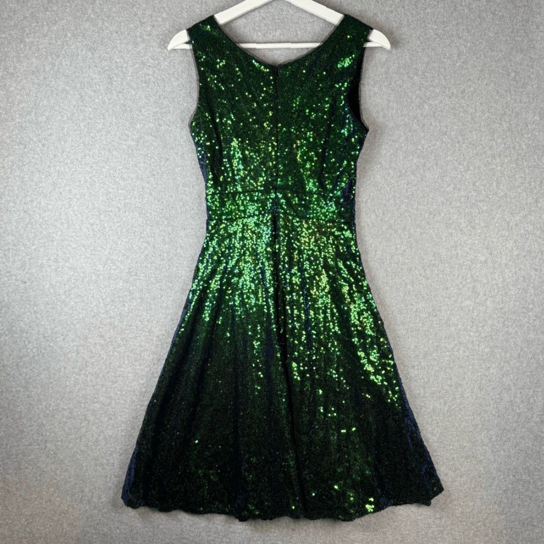 Gloverall Grace Karin Womens Dress S Sleeveless All Over Sequin Fit & Flare Green NWT Size S / US 4 / IT 40 - 7 Thumbnail