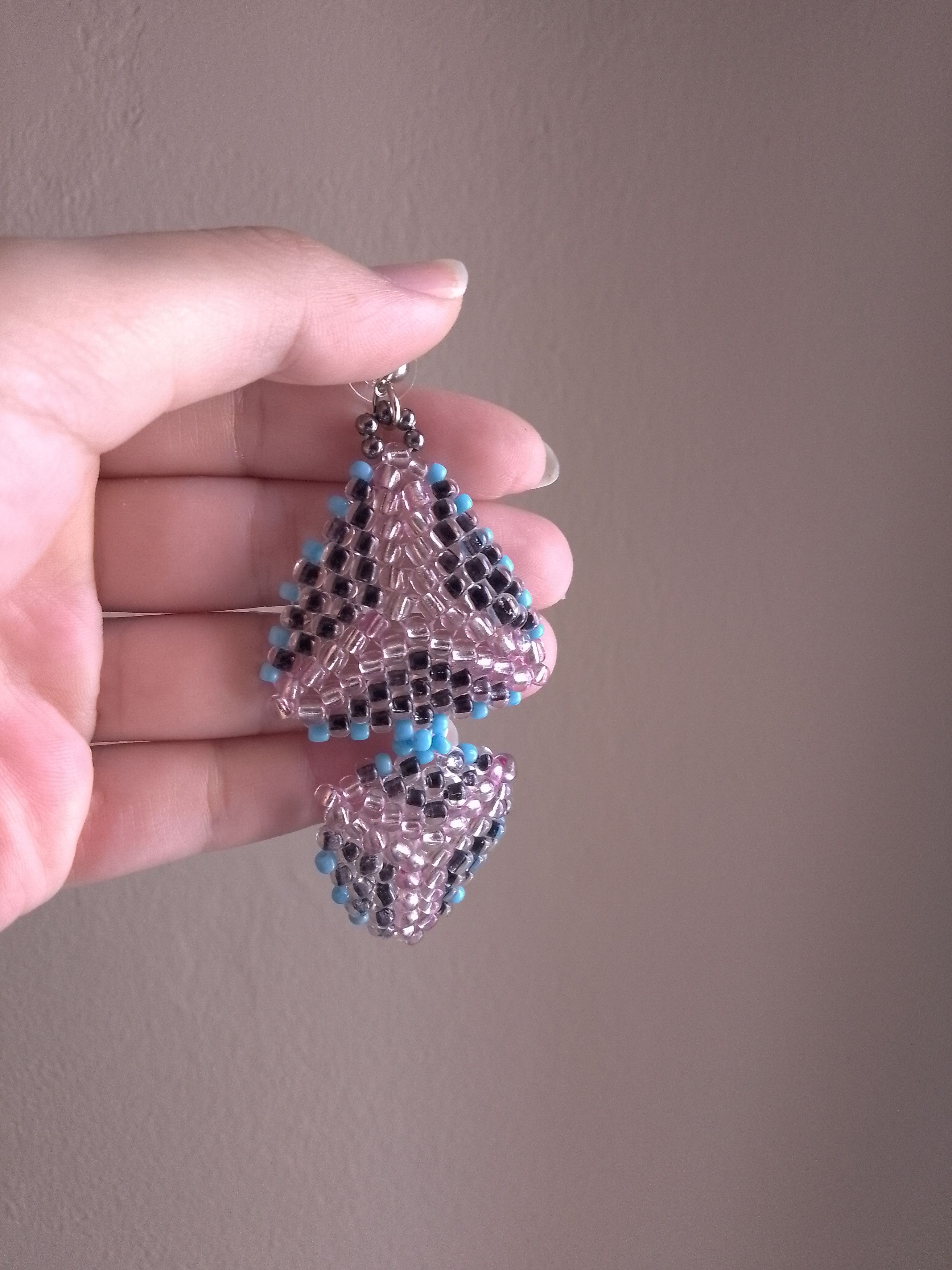 Handmade Earrings Triangular Black Pink Ethnic Native Americans Size ONE SIZE - 5 Thumbnail
