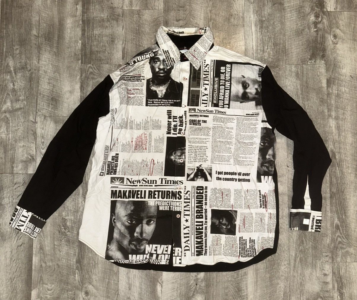 Makaveli MAKAVELI Mens XXXL Tupac Newspaper Print Button Shirt Size US XXL / EU 58 / 5 - 1 Thumbnail
