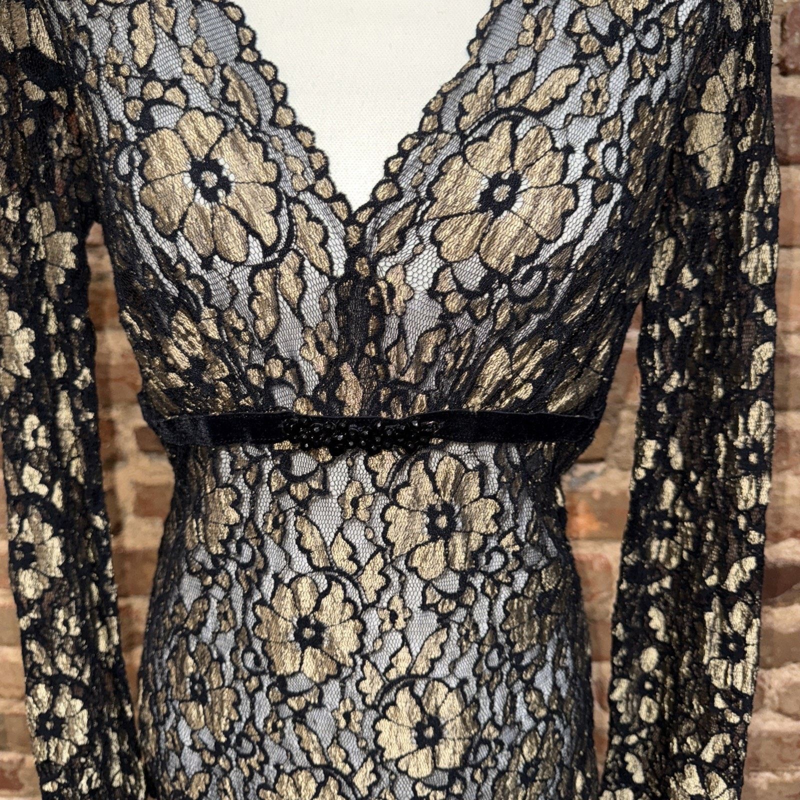 Other Lace Top Sz L Floral Empire Jewel Velvet Band Goth Fairy LBD Size L / US 10 / IT 46 - 2 Thumbnail