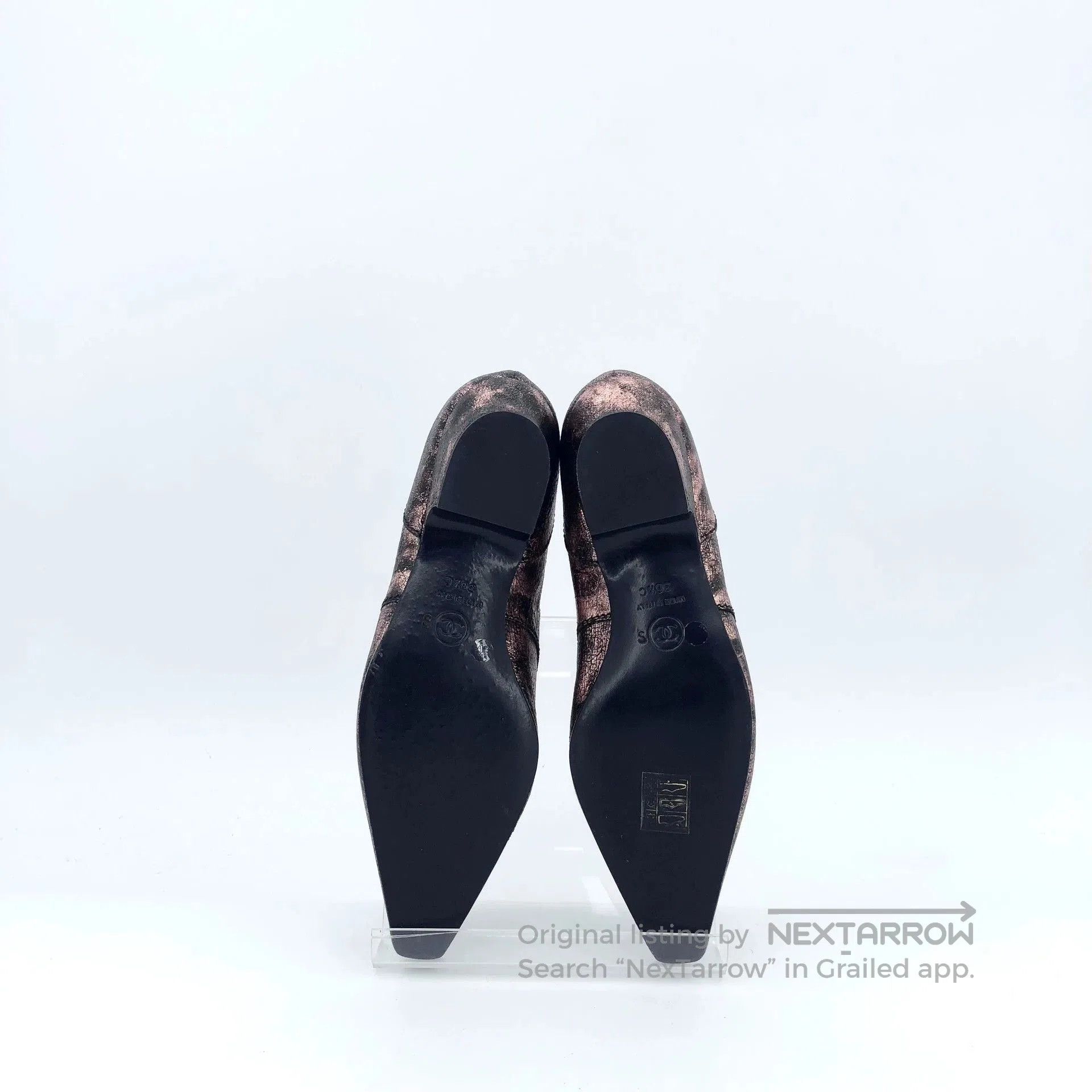 Chanel Chanel Pink Gold Logo Leather Pointed Shoes. Size US 5.5 / EU 38 - 5 Thumbnail