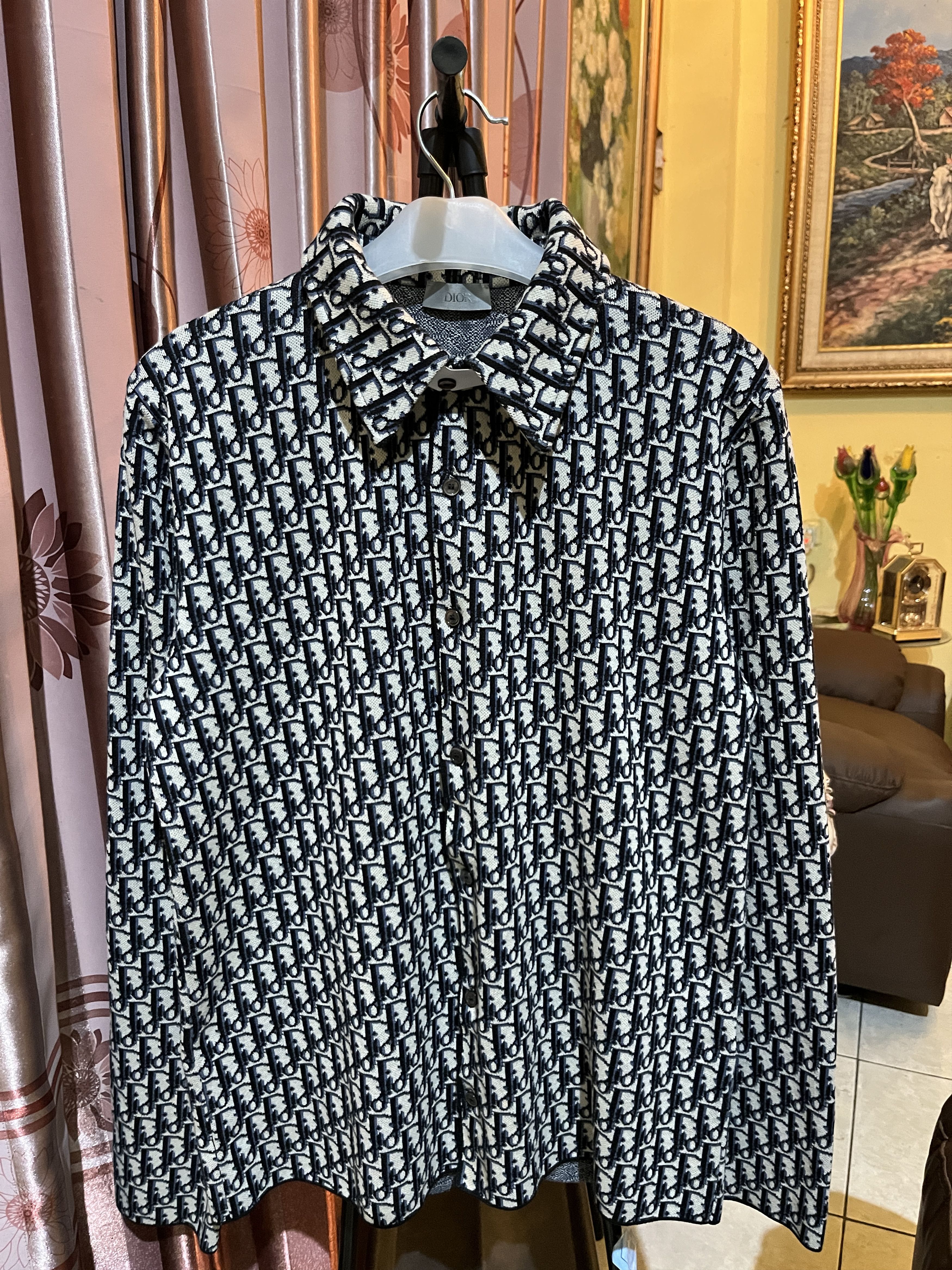 Dior Christian Dior Oblique Knit Overshirt Navy Blue Jacquard Size US S / EU 44-46 / 1 - 1 Thumbnail
