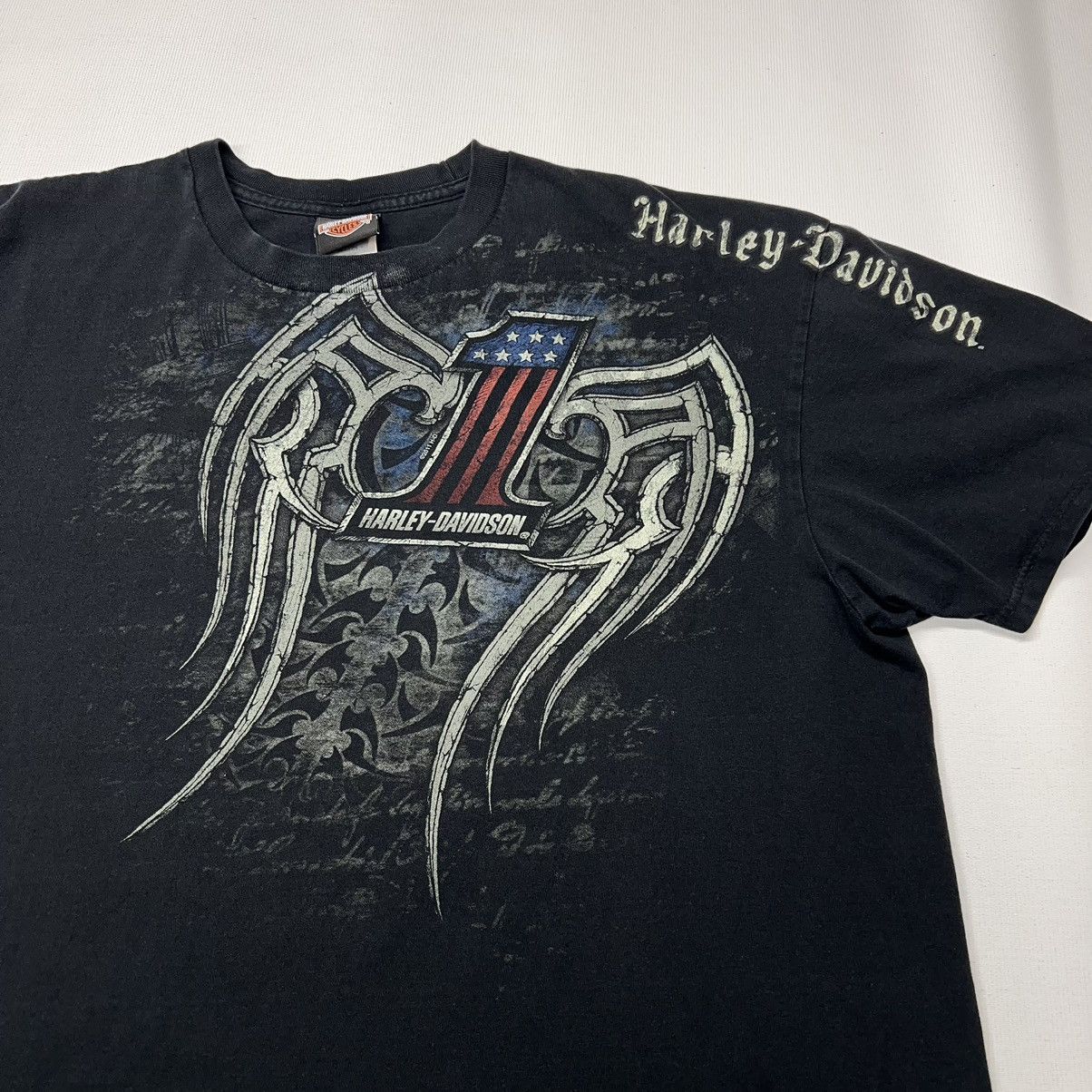 Harley Davidson × Vintage Harley Davidson Tee Shirt Black Biker Motorcycle Wings Flame Size US XXL / EU 58 / 5 - 2 Thumbnail