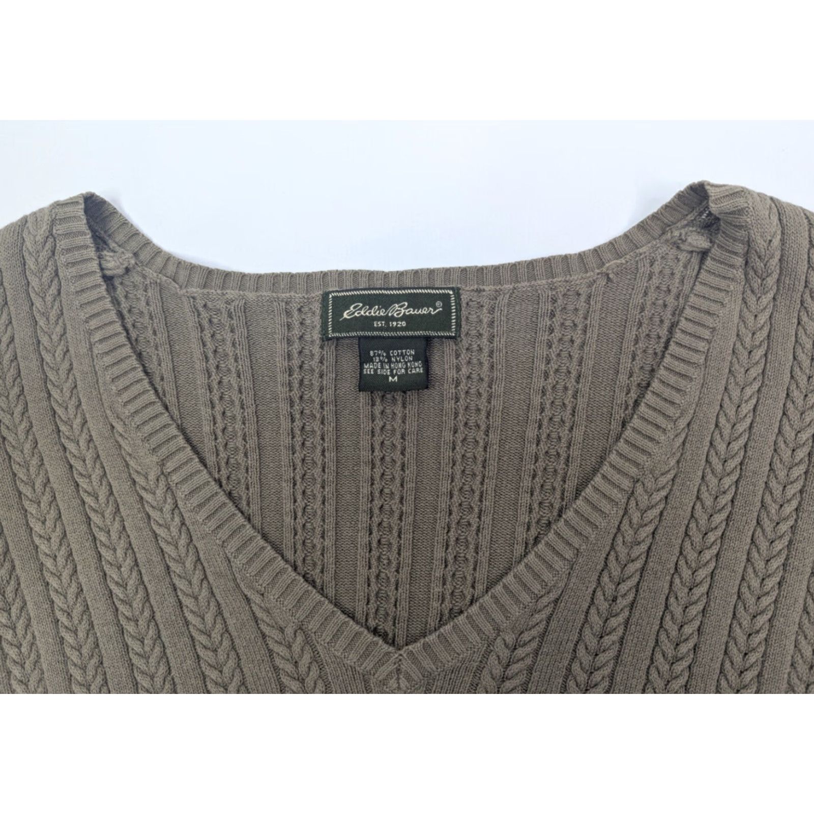 Eddie Bauer VINTAGE Eddie Bauer Women's Medium Green V Neck 3/4 Sleeve Cable Knit Sweater Size L / US 10 / IT 46 - 6 Thumbnail