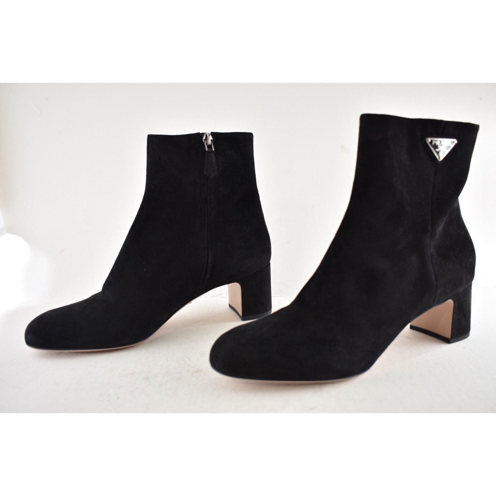 Prada Prada 55MM Tronch Black Suede Silver Logo Short Ankle Size US 8.5 / IT 38.5 - 9 Thumbnail
