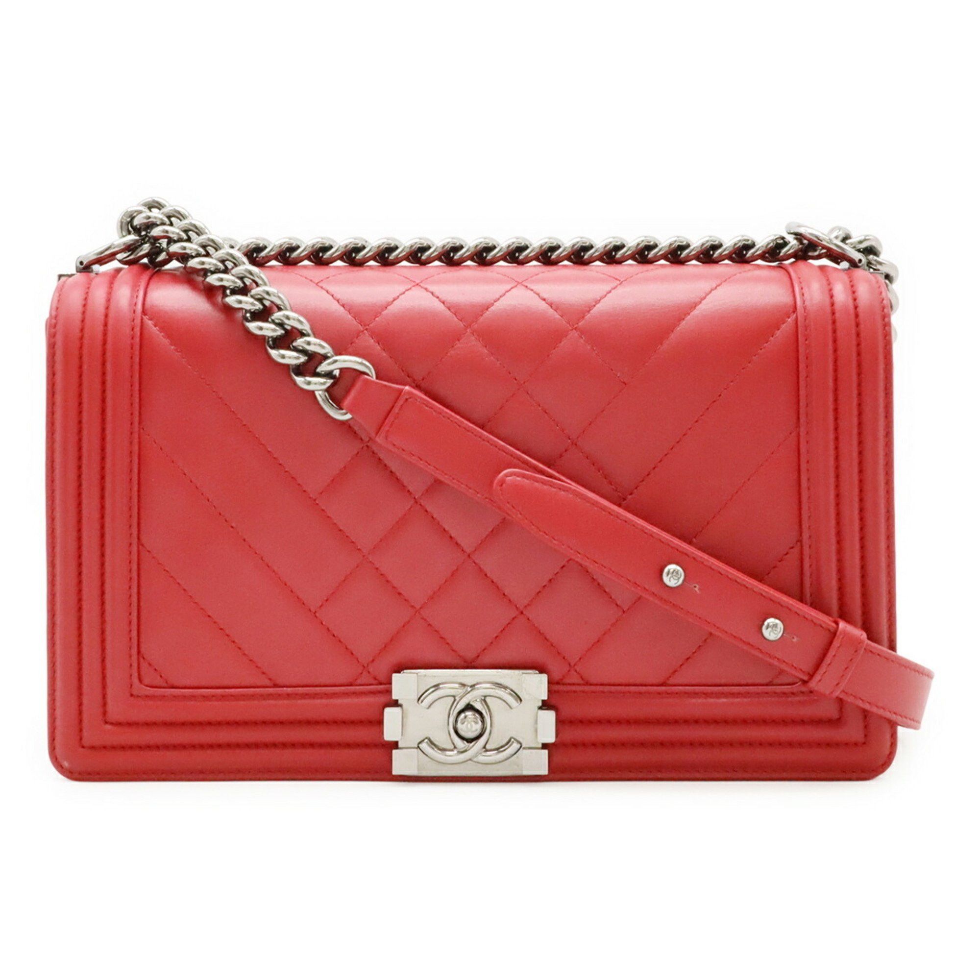 Chanel CHANEL Boy Chanel Matelasse Coco Mark Chain Shoulder Bag in Fuchsia Pink Lambskin Size ONE SIZE - 1 Thumbnail