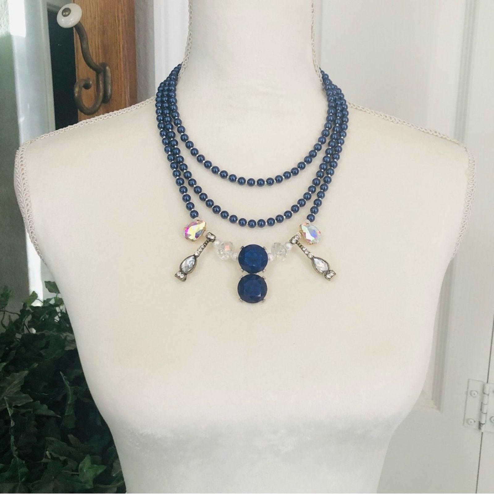 Jewelry Handcrafted repurpose royal blue Czech glass Pearl necklace Size ONE SIZE - 5 Thumbnail