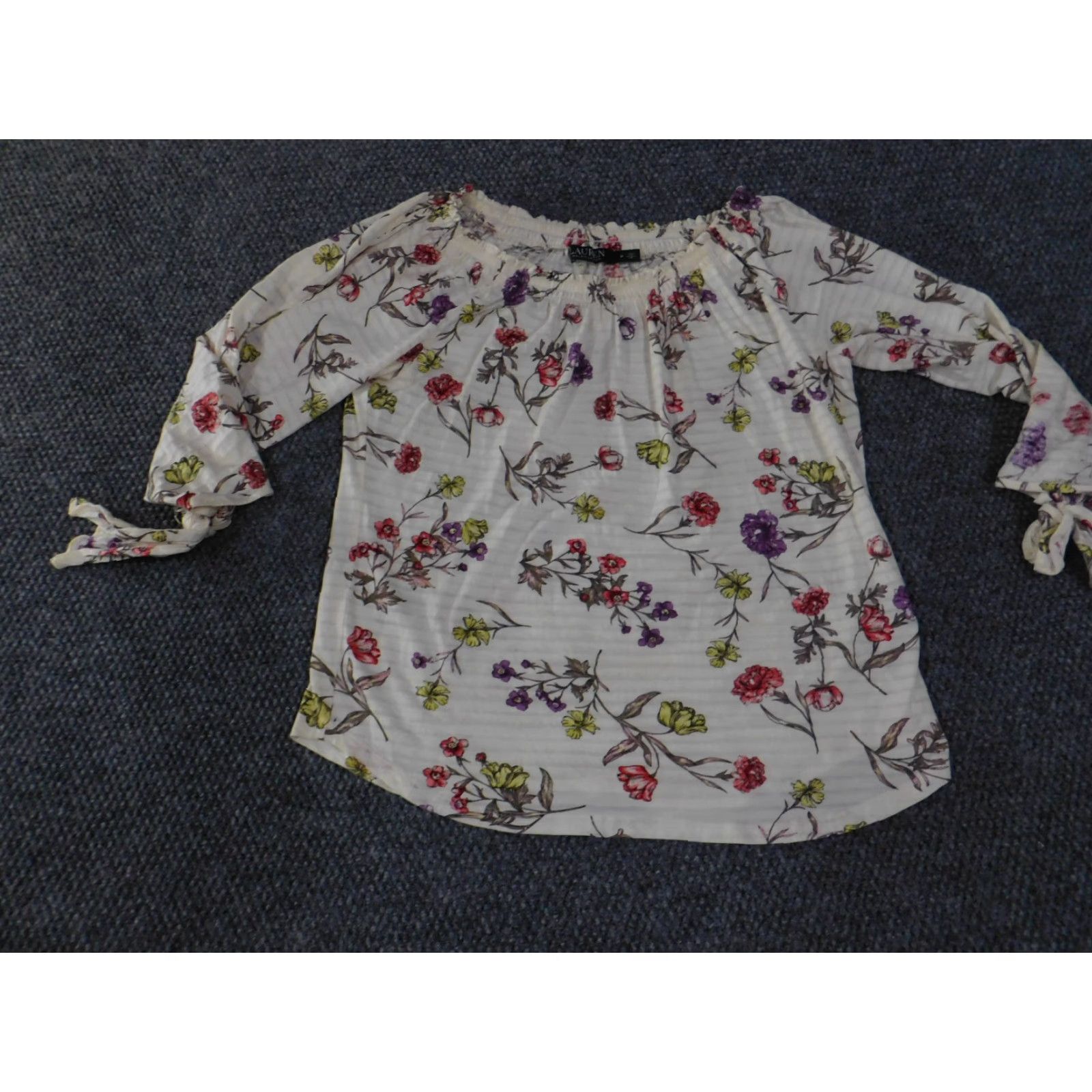 Ralph Lauren Lauren Ralph Lauren Blouse Womens Medium White Floral 3/4 Sleeve Peasant Top Shirt Womens M White Floral 3/4 Sleeve Peasant Top Size M / US 6-8 / IT 42-44 - 4 Thumbnail