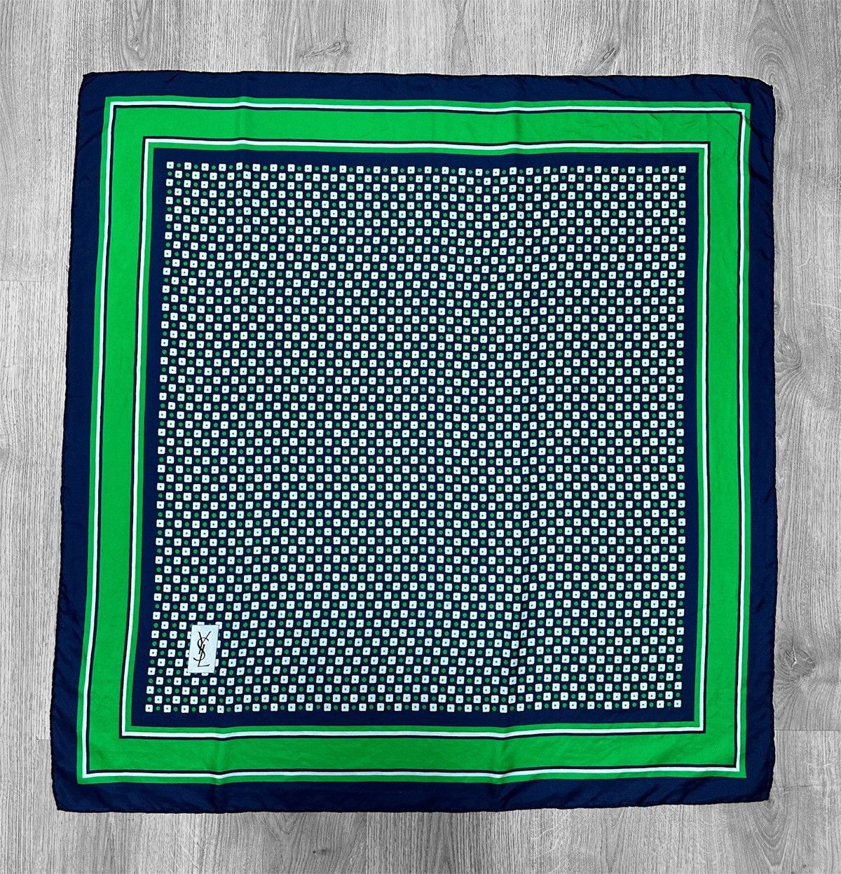 Yves Saint Laurent YSL Yves Saint Laurent Silk Scarf 86x84 cm Blue Green Square Size ONE SIZE - 1 Thumbnail