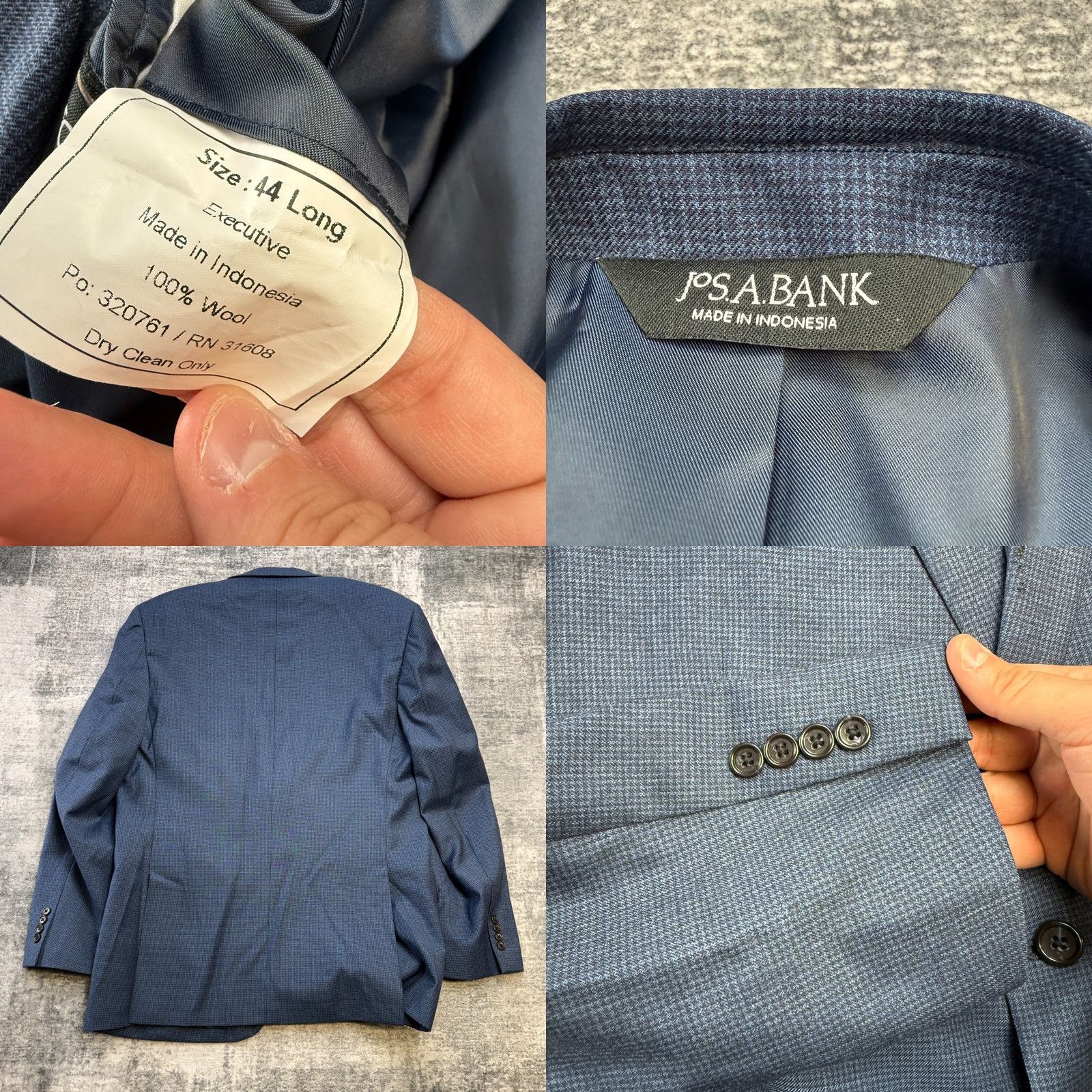 Jos. A. Bank Jos A Bank Blazer Jacket Mens 44L Blue Houndstooth Executive Sport Coat Wool Blazer Size 44R - 8 Thumbnail