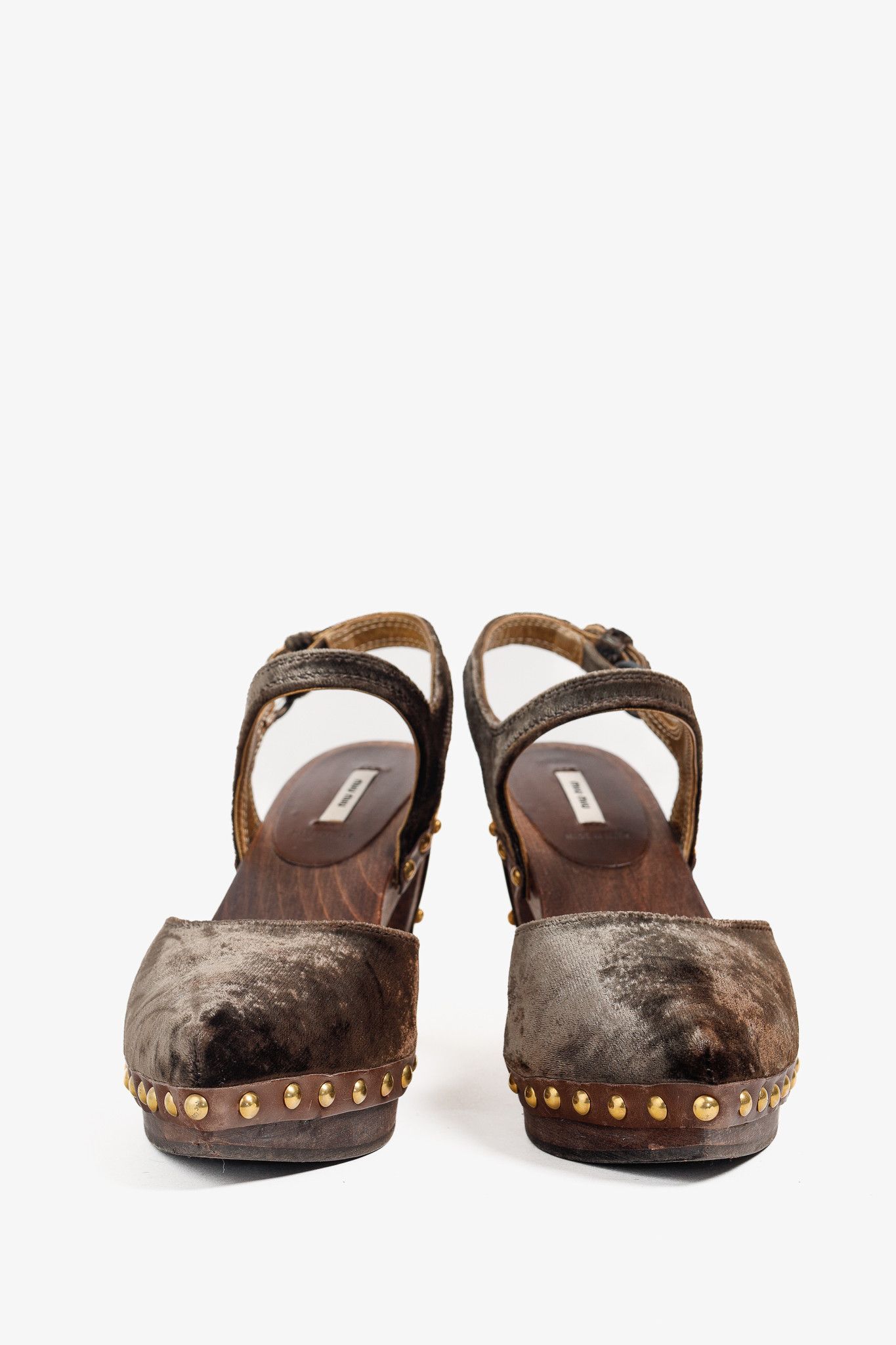 Miu Miu Miu Miu Olive Green Velvet Studded Accent D'Orsay Clogs Size US 4.5 / IT 34.5 - 2 Thumbnail