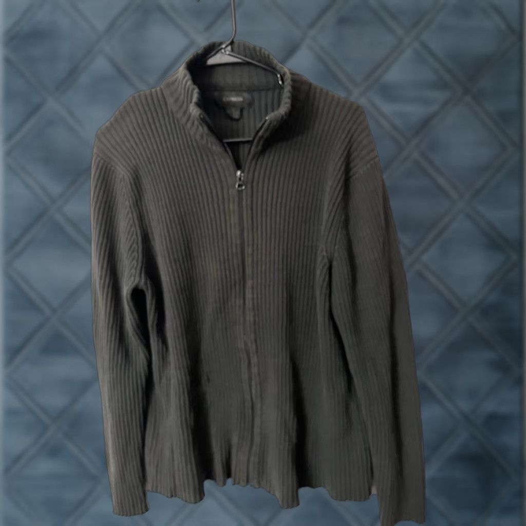 Express VINTAGE Express Full Zip Ribbed Sweater Black Solid Y2K XL Size US XL / EU 56 / 4 - 1 Thumbnail