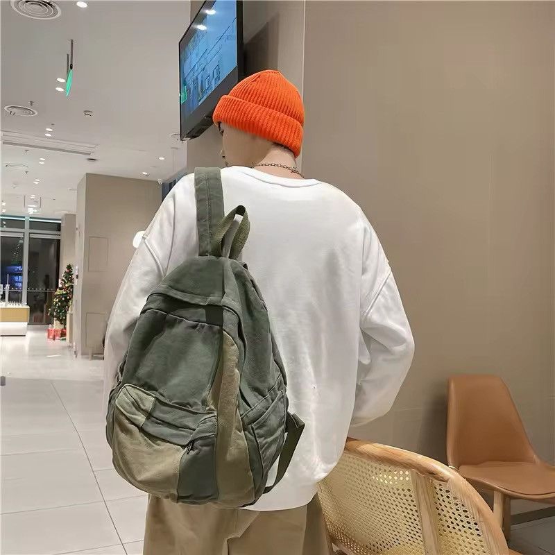 Japanese Brand Fashion patchwork canvas backpack unisex Size ONE SIZE - 2 Thumbnail