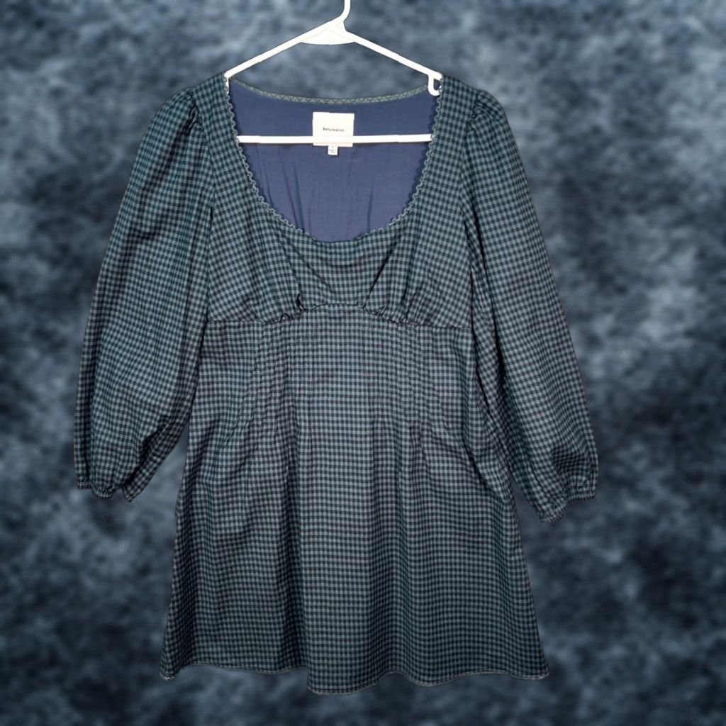 Reformation Reformation Womens Small Green & Black Gingham Mini Dress 3/4 Sleeve Adult Womens Short Dress Summer Spring Casual Party/Cocktail Mens? Size S / US 4 / IT 40 - 1 Thumbnail