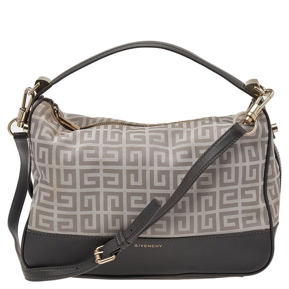 image of Givenchy Beige/grey Monogram Canvas And Leather Hobo in Black, Women's