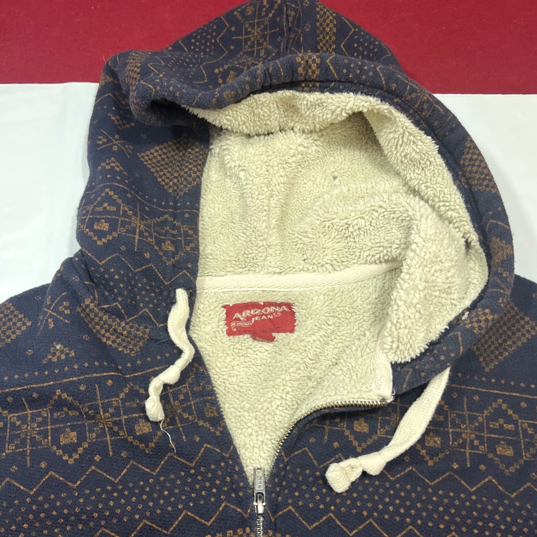 Vintage VINTAGE Arizona Jeans Hoodie L Mens BLUE Sherpa Fleece Lined Full Zip Geometric Fair Isle 90s Winter Street Mens Size US L / EU 52-54 / 3 - 4 Thumbnail