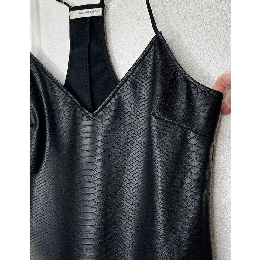 Other Lavender Brown Black Faux Leather Snakeprint VNeck Tank Top Size L / US 10 / IT 46 - 3 Thumbnail