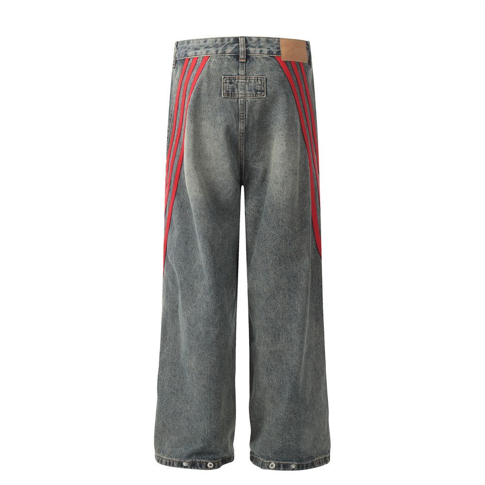 Japanese Brand × Jean Men's contrast striped loose punk distressed washed jeans Size US 32 / EU 48 - 2 Thumbnail