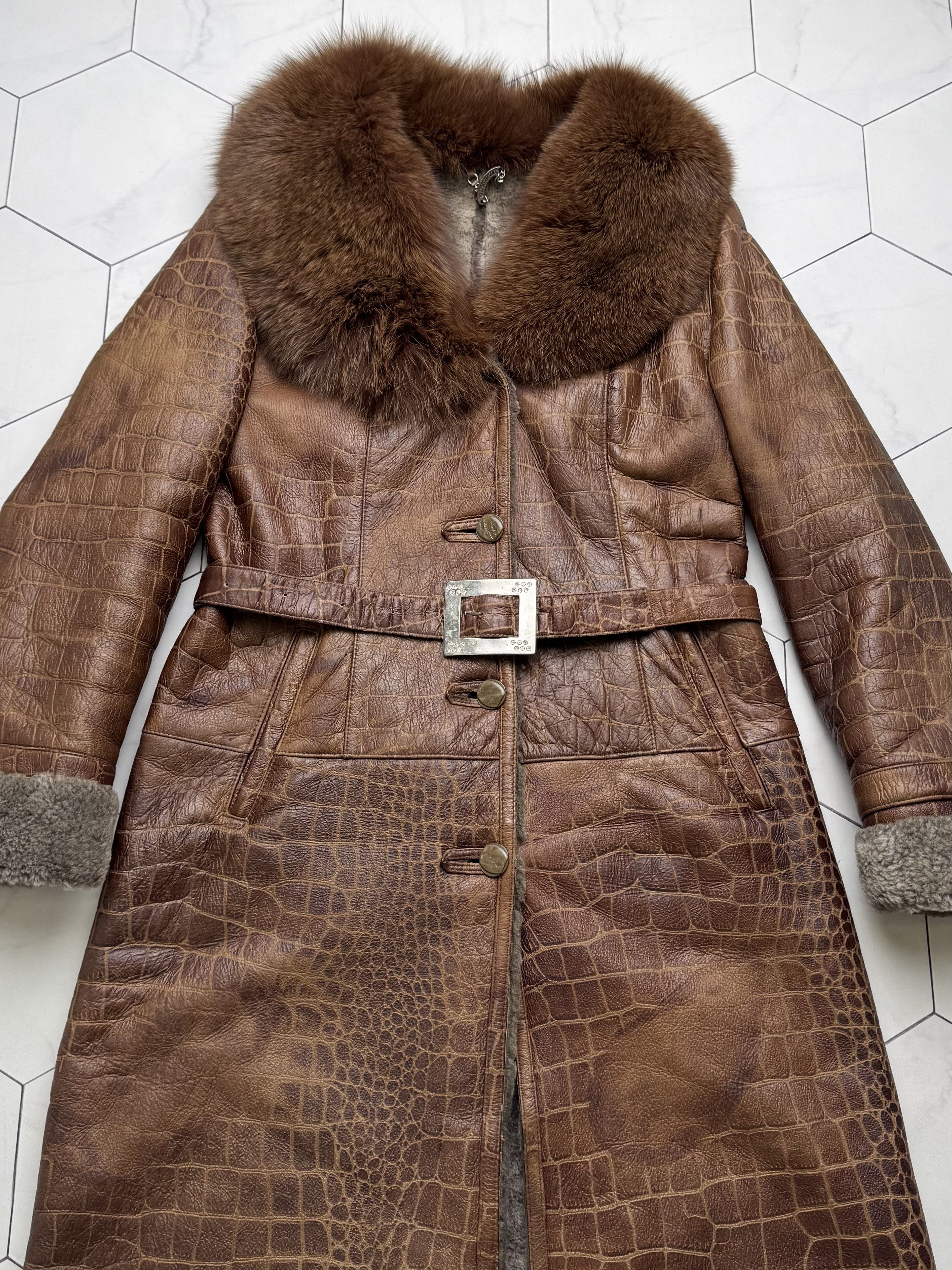 Japanese Brand Vintage Real Sheepskin Coat With Belt (B550)E2D15 Size L / US 10 / IT 46 - 2 Thumbnail