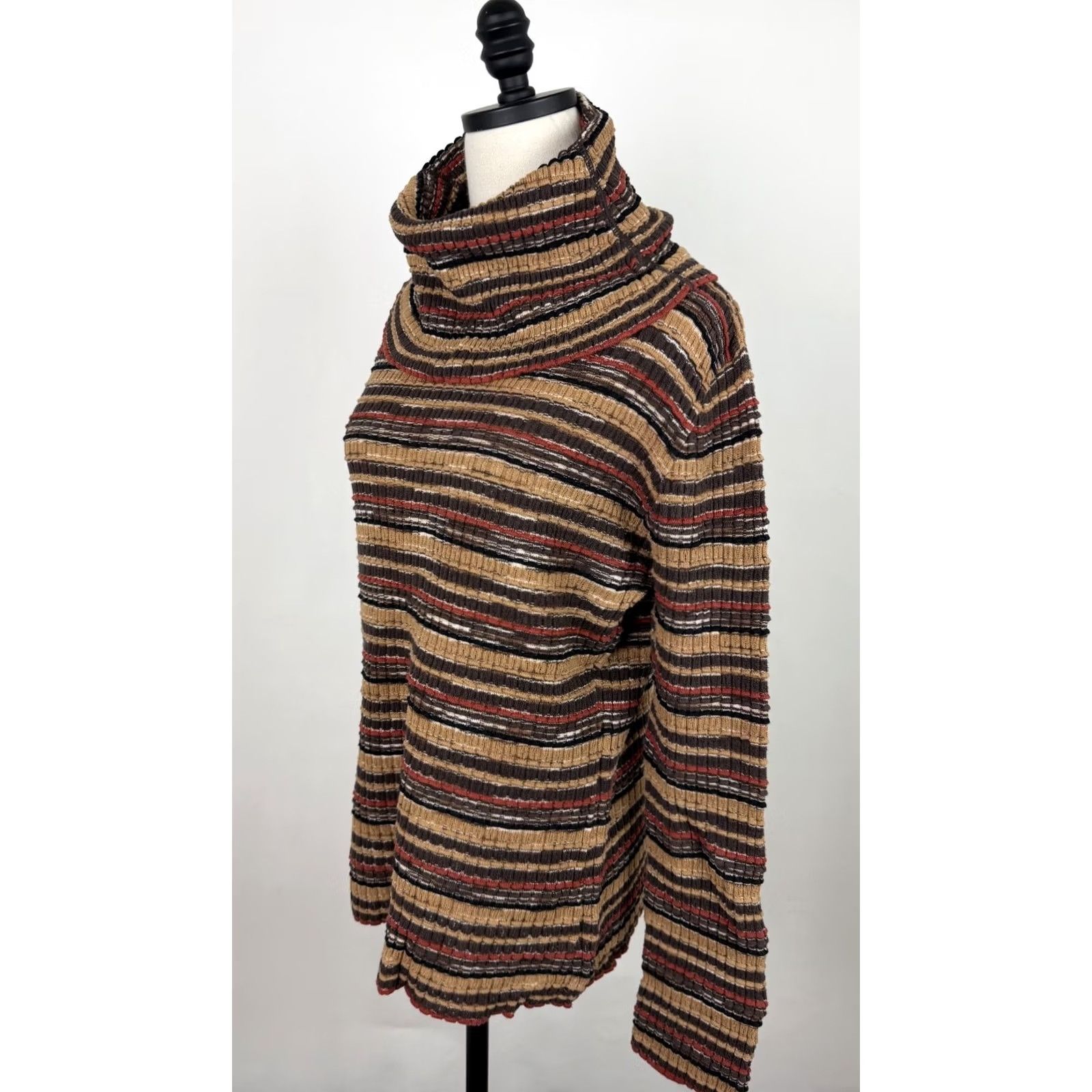 Vintage VINTAGE Harold's Sweater Women's L Brown Stripe Cowl Neck Pullover 90s Boho Knit Shirt Mens Womens Size L / US 10 / IT 46 - 5 Thumbnail