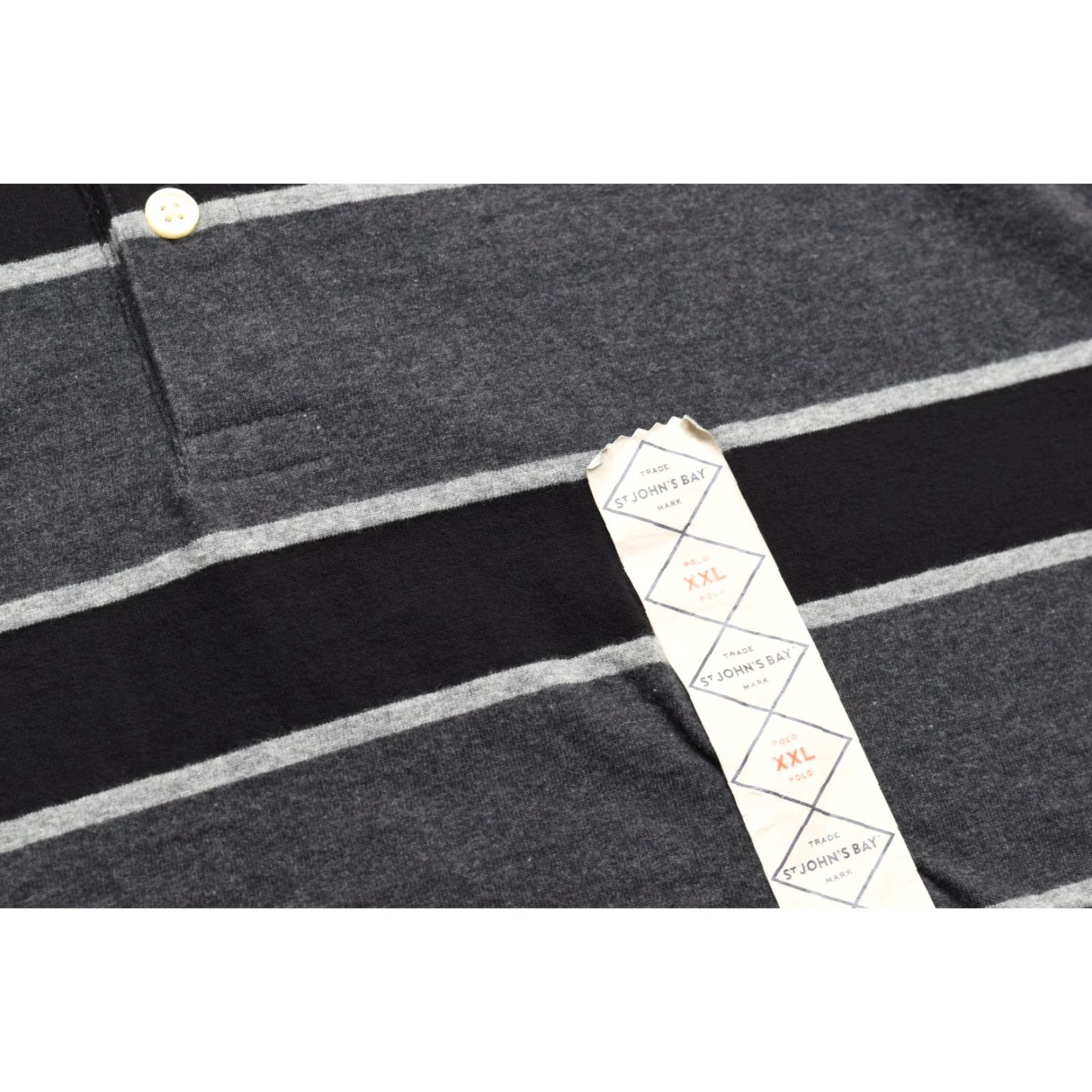 Vintage St. John's Bay Polo Shirt Men's XXL Legacy Sueded Jersey Striped Long Sleeve Gray Black Button Collared Casual Golf Super Soft Size US XXL / EU 58 / 5 - 4 Thumbnail